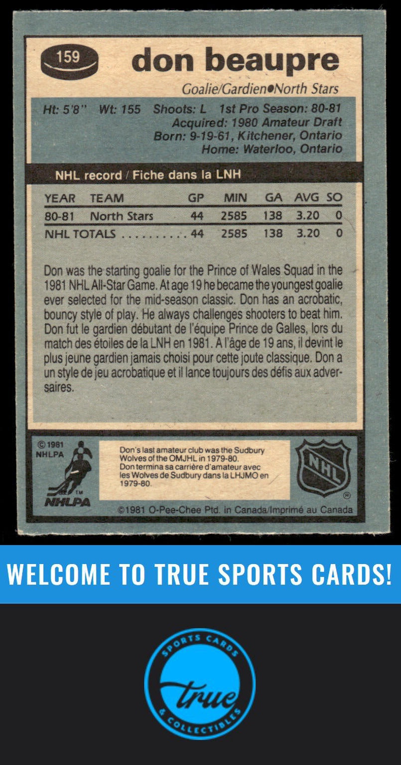 1981-82 O-Pee-Chee #159 Don Beaupre AUTOGRAPH