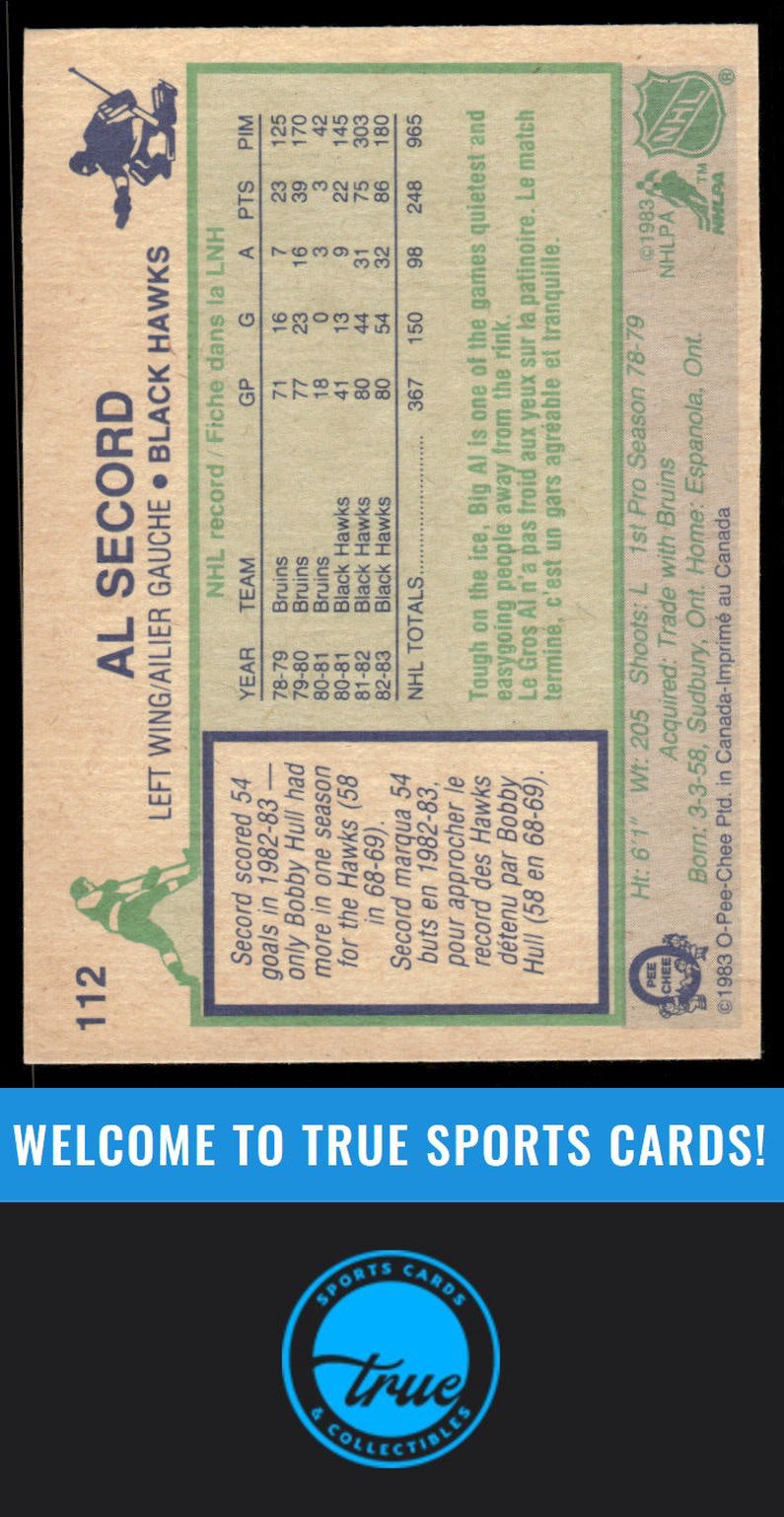 1983-84 O-Pee-Chee #112 Al Secord AUTOGRAPH