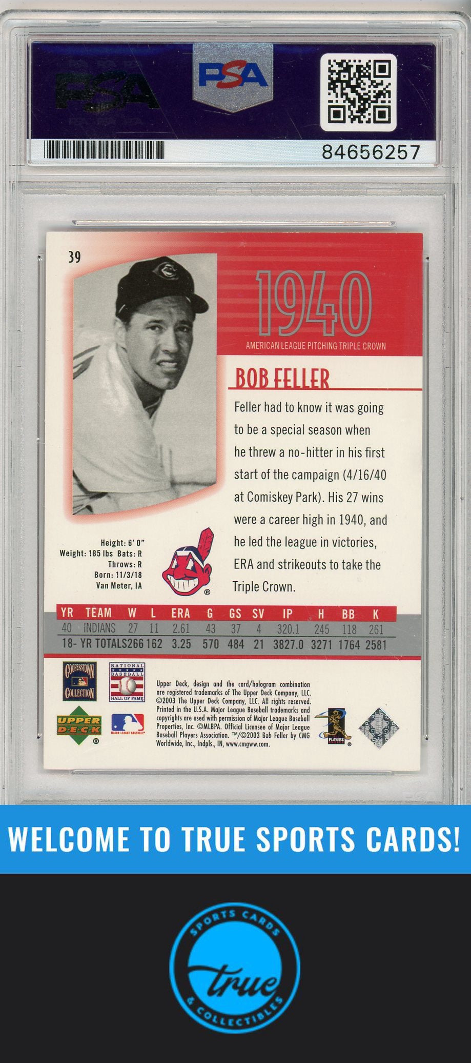 2003 UD Authentics #39 Bob Feller PSA/DNA AUTOGRAPH