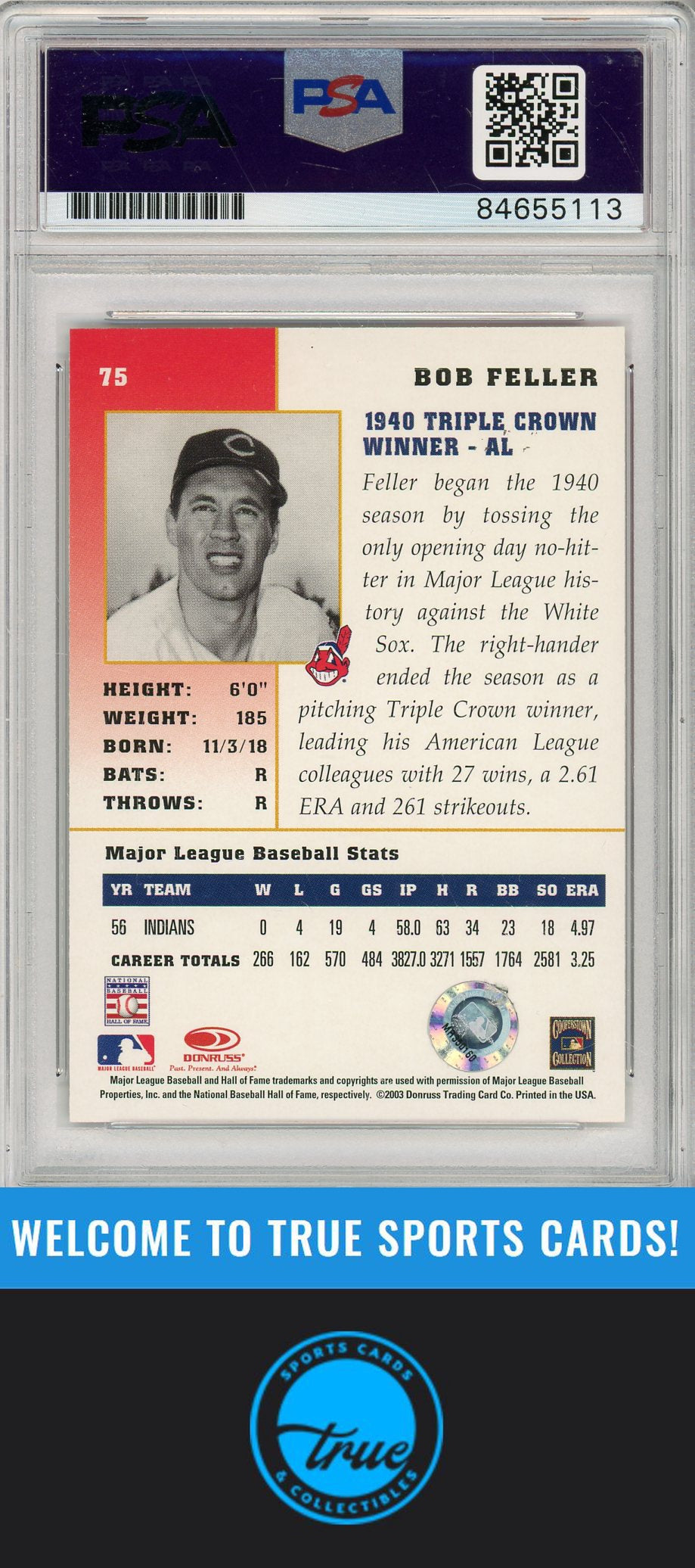 2003 Donruss Champions #75 Bob Feller PSA/DNA AUTOGRAPH