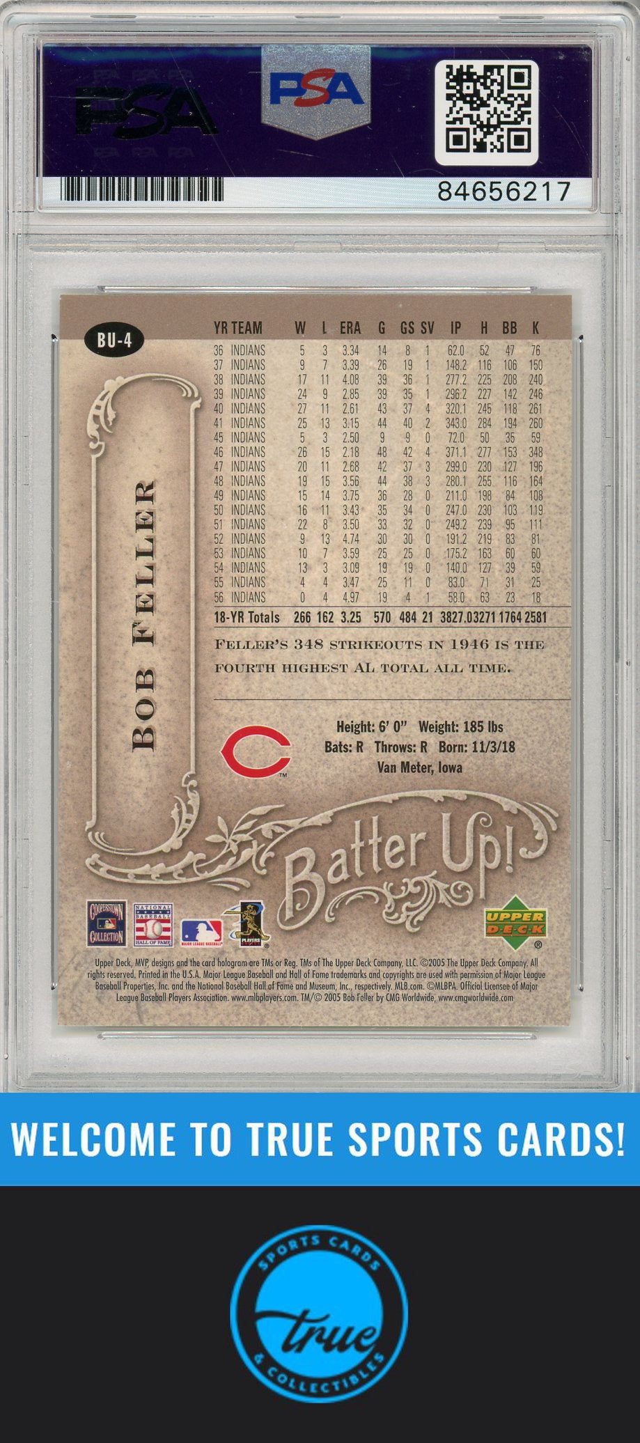 2005 Upper Deck MVP #BU-4 Bob Feller Batter Up! PSA/DNA AUTOGRAPH