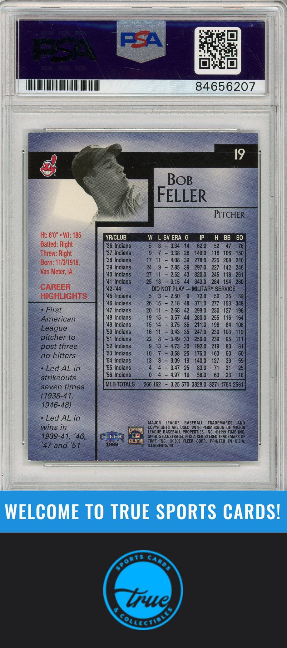 1999 Sports Illustrated Greats of the Game #19 BOB FELLER PSA/DNA AUTOGRAPH