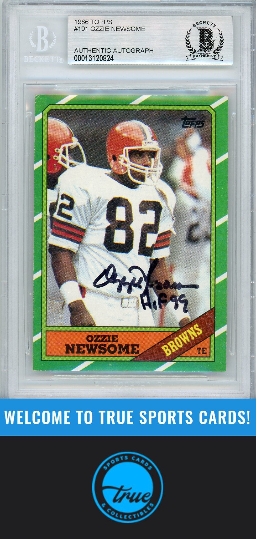 1986 Topps #191 OZZIE NEWSOME BGS Authentic AUTOGRAPH