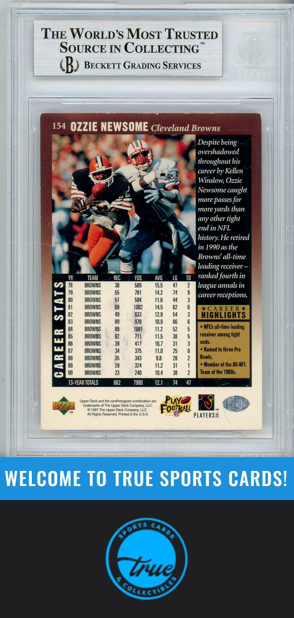 1997 Upper Deck Legends #154 OZZIE NEWSOME BGS Authentic AUTOGRAPH