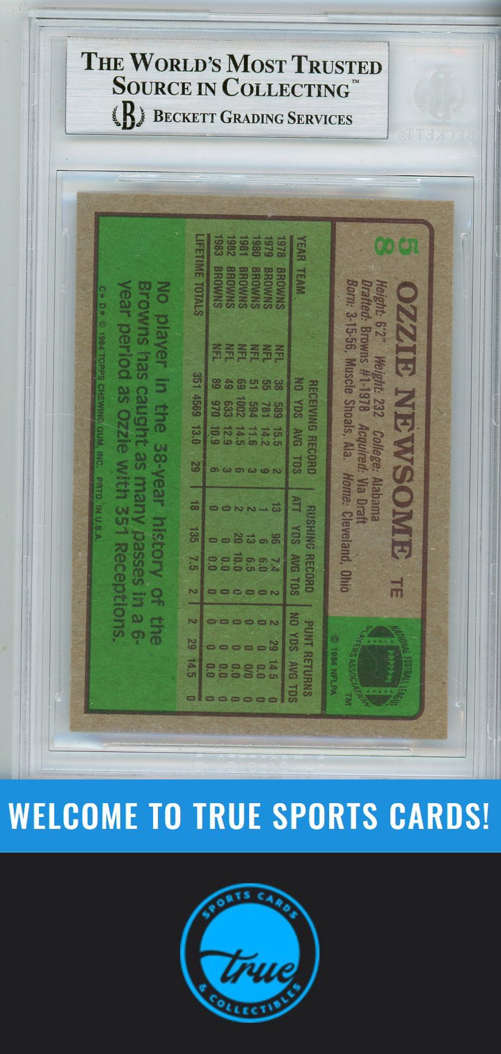 1984 Topps #58c OZZIE NEWSOME BGS Authentic AUTOGRAPH
