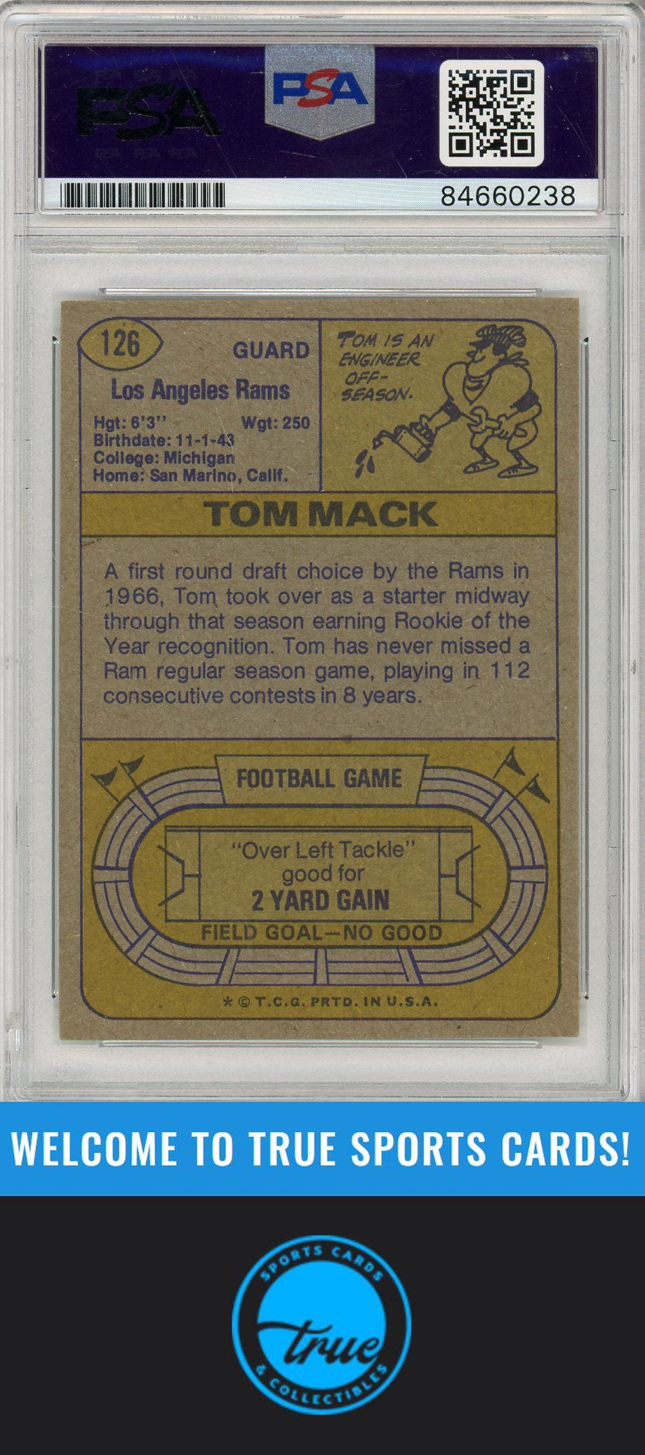 1974 Topps #126 Tom Mack PSA Authentic AUTOGRAPH