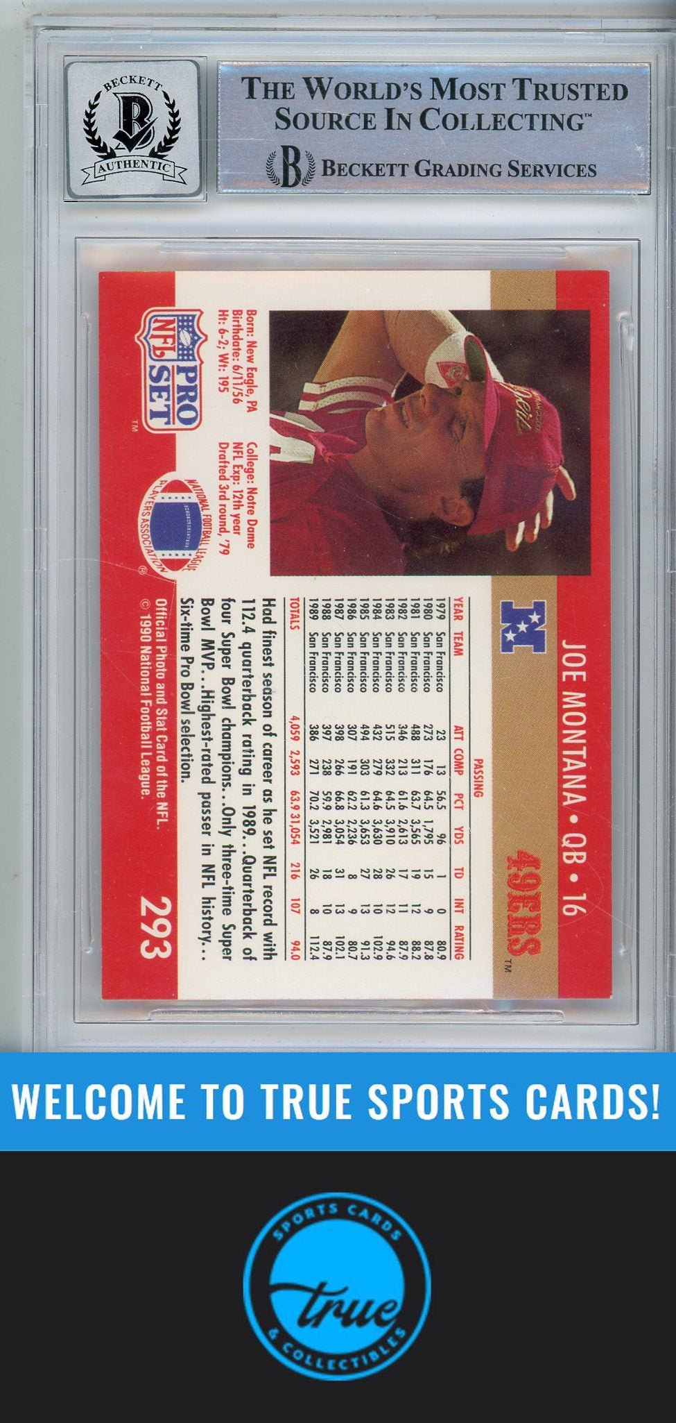 1990 Pro Set #293 Joe Montana BGS Authentic AUTOGRAPH GRADE 10