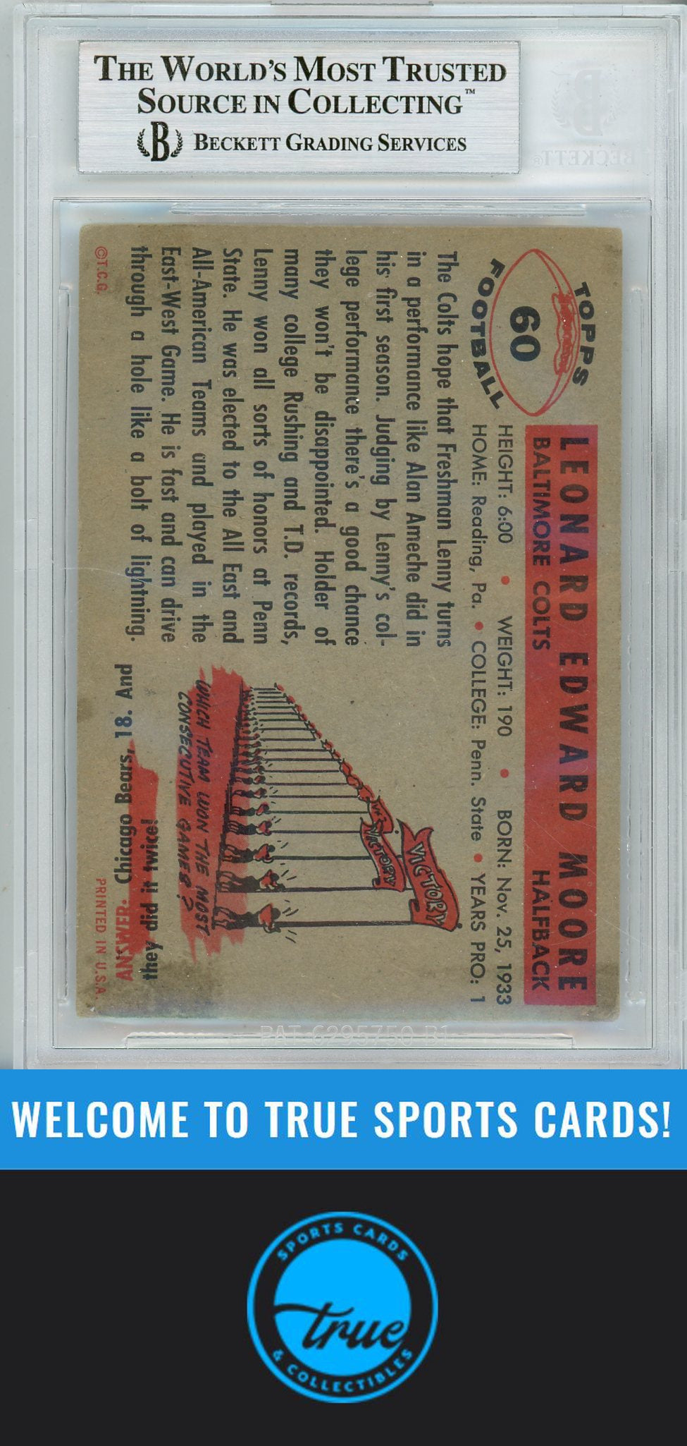 1956 Topps #60 Lenny Moore BGS Authentic AUTOGRAPH