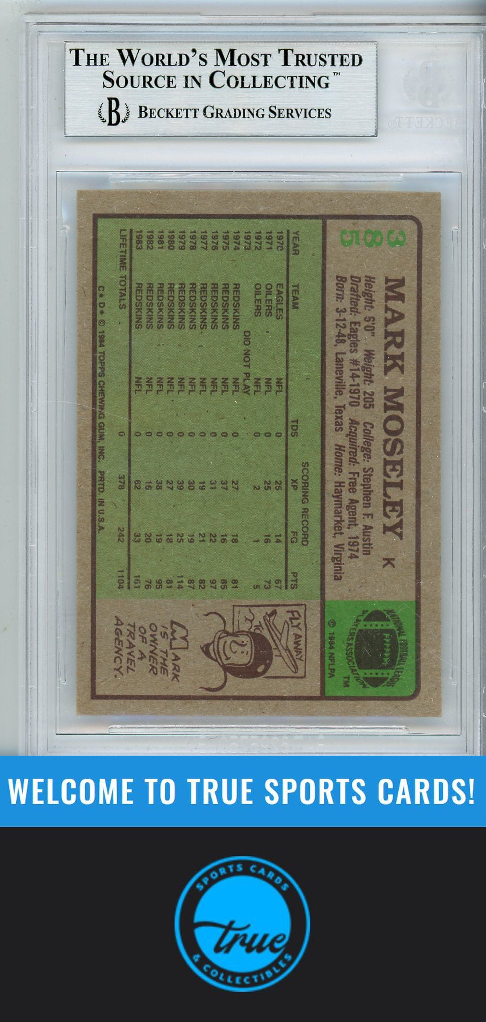 1984 Topps #385 Mark Moseley BGS Authentic AUTOGRAPH