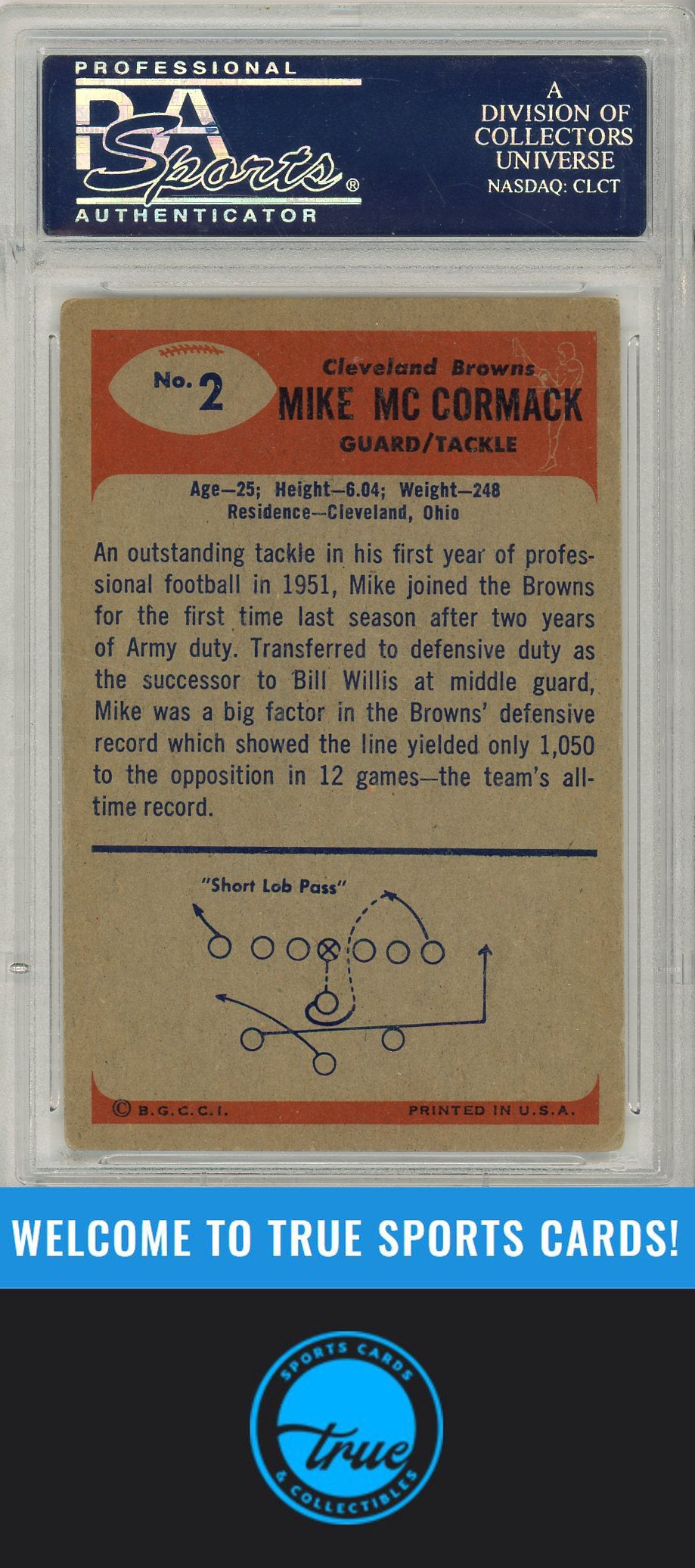 1955 Bowman #2 Mike McCormack PSA Authentic AUTOGRAPH