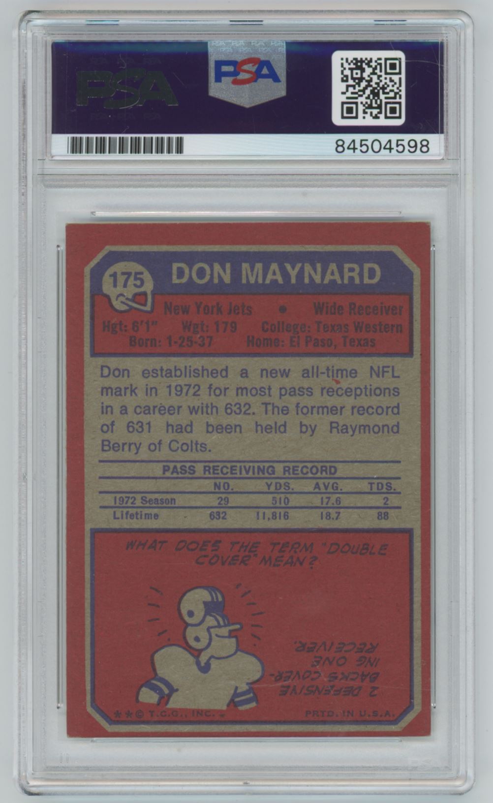 1973 Topps Don Maynard #175 Auto - PSA/DNA