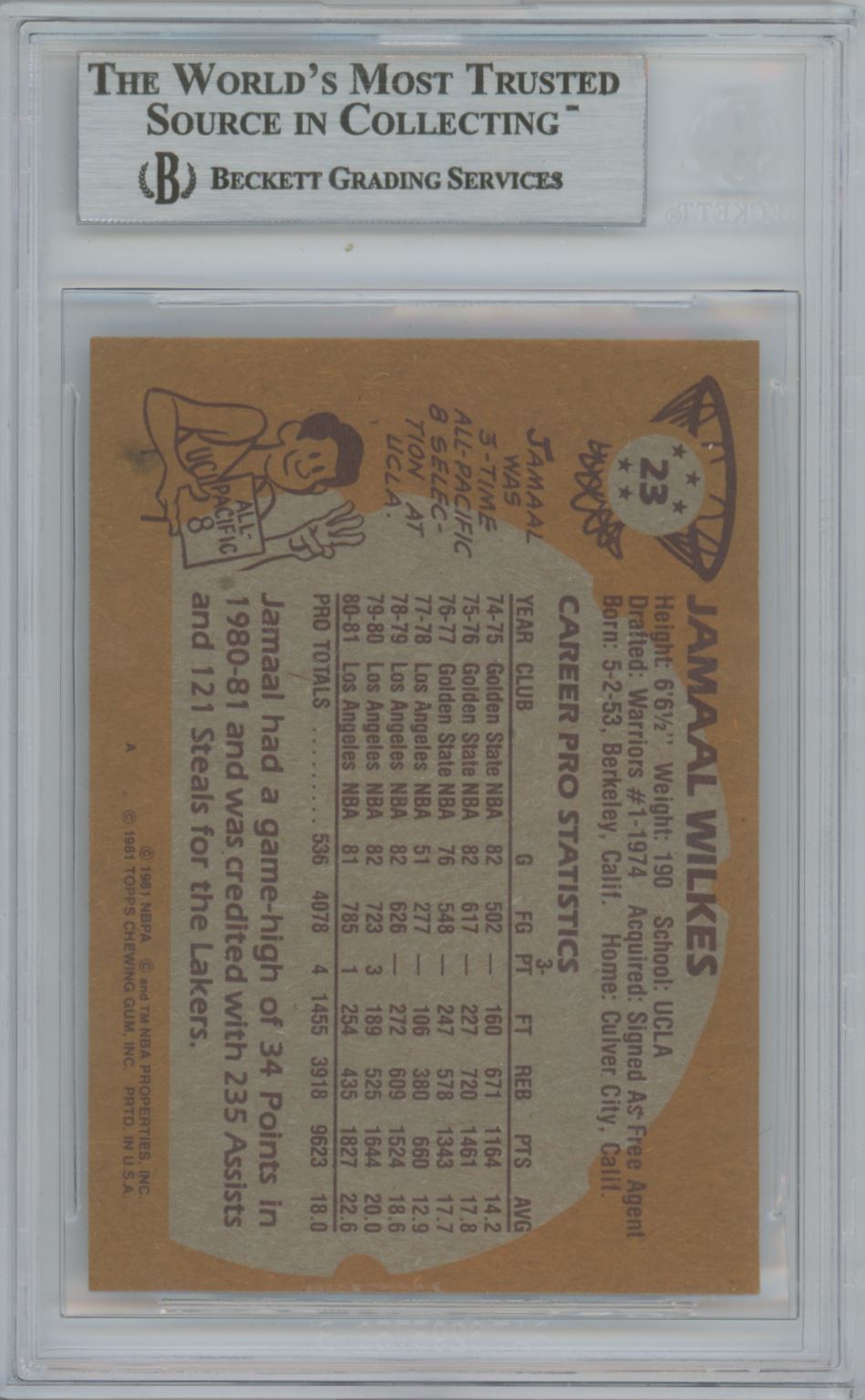 1981-82 Topps #23 Jamaal Wilkes Auto - Beckett Authentic (3443)