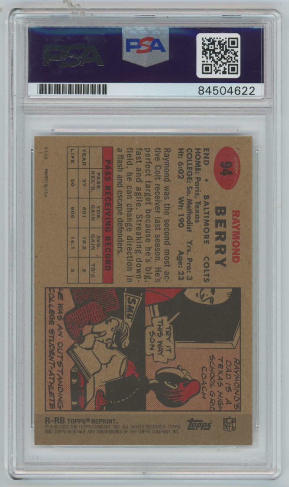 2002 Topps Heritage Raymond Berry Auto - PSA/DNA