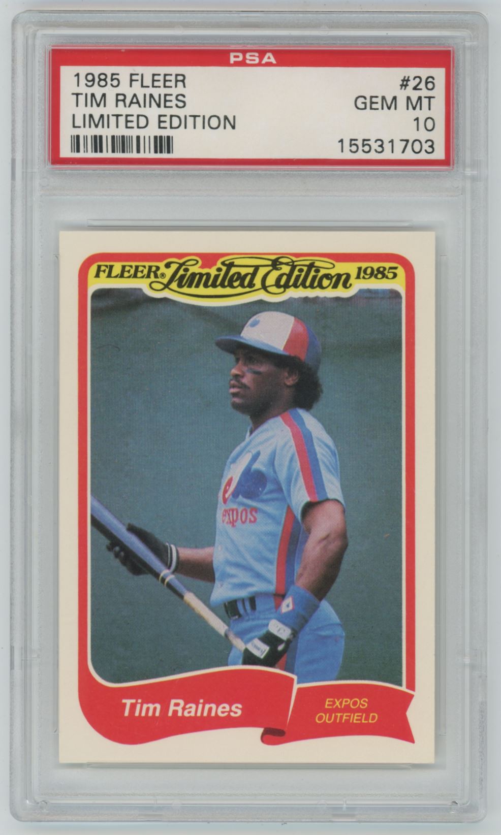 1985 Fleer Tim Raines Limited Edition #26 - PSA 10 True Sports Cards & Collectibles 1985 Fleer Tim Raines Limited Edition #26 - PSA 10 True Sports Cards & Collectibles