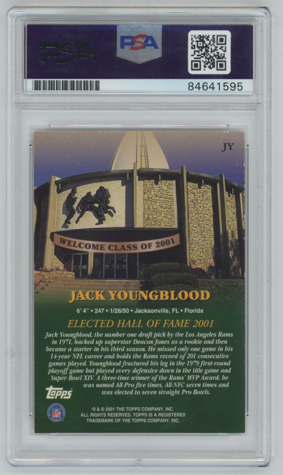2001 Topps Hall of Fame Jack Youngblood Auto - PSA/DNA