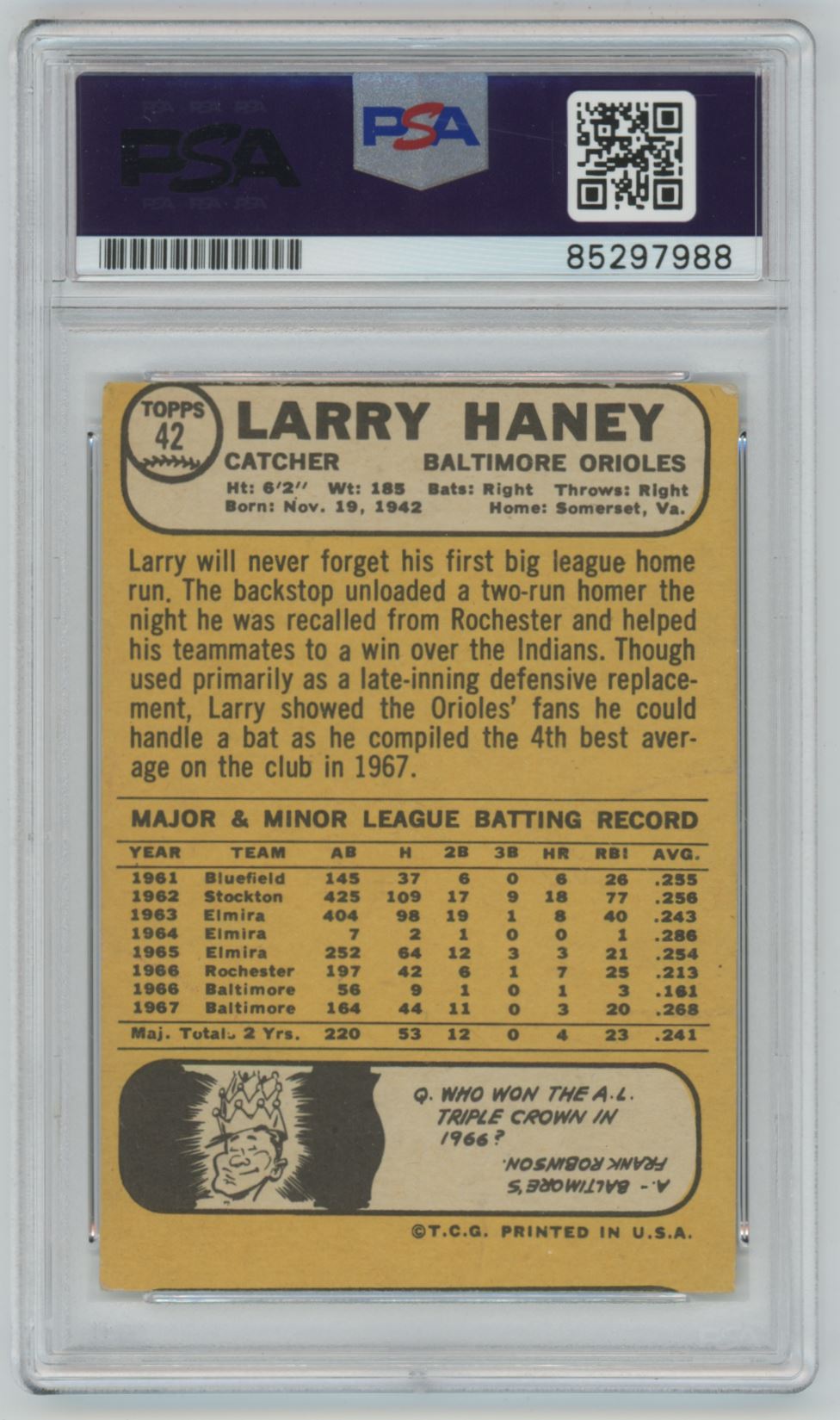 1968 Topps Larry Haney Auto - PSA/DNA Authentic (7988)