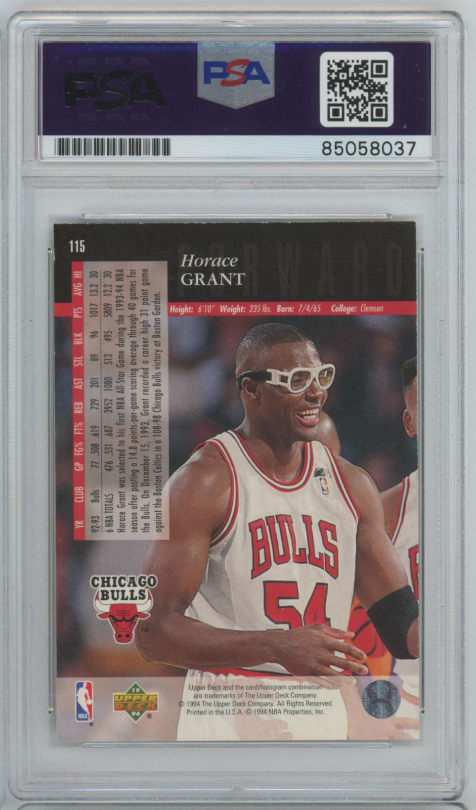 1994 Upper Deck #115 Horace Grant Auto - PSA/DNA
