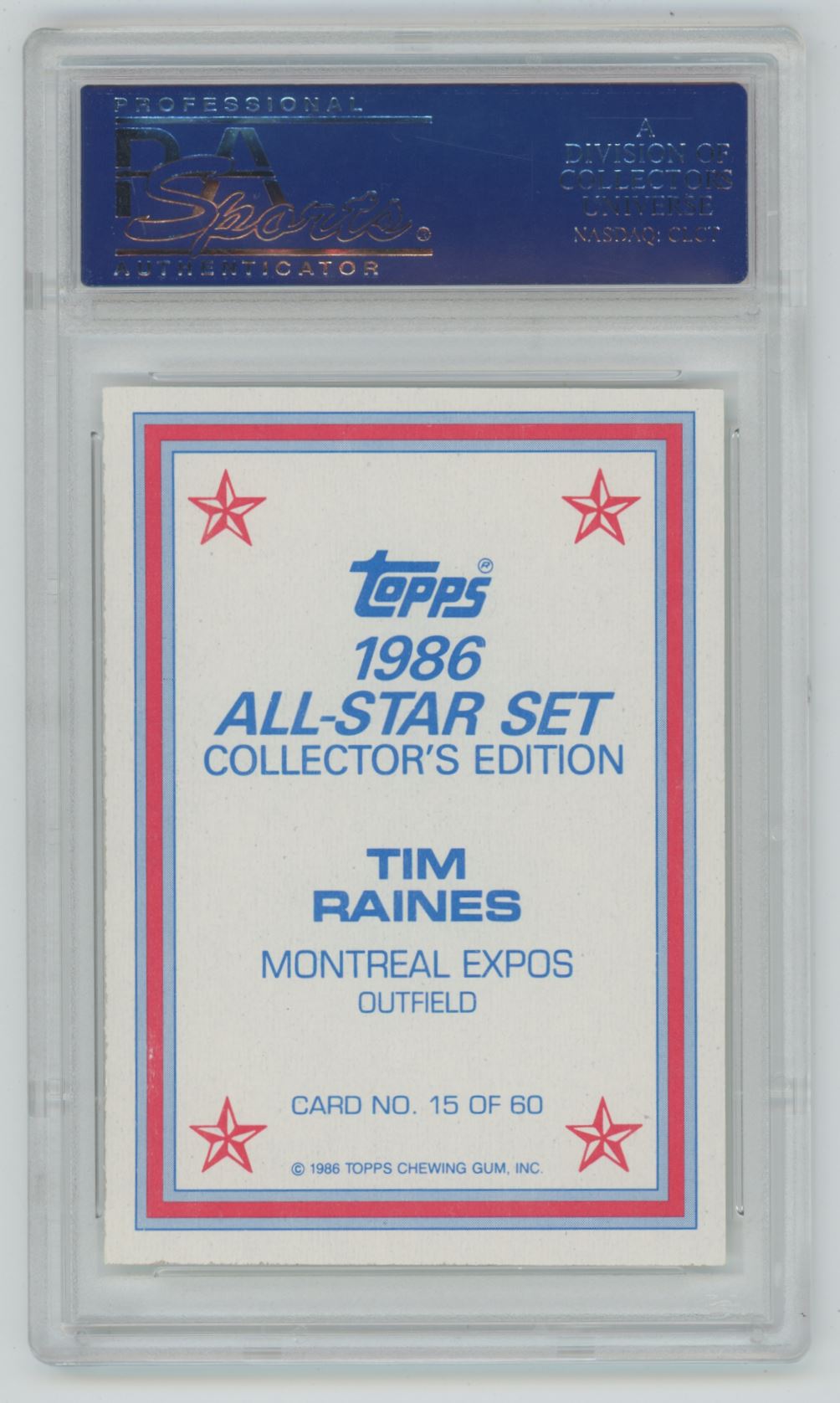 1986 Topps All-Star Tim Raines #15 Glossy Set of 60 - PSA 9