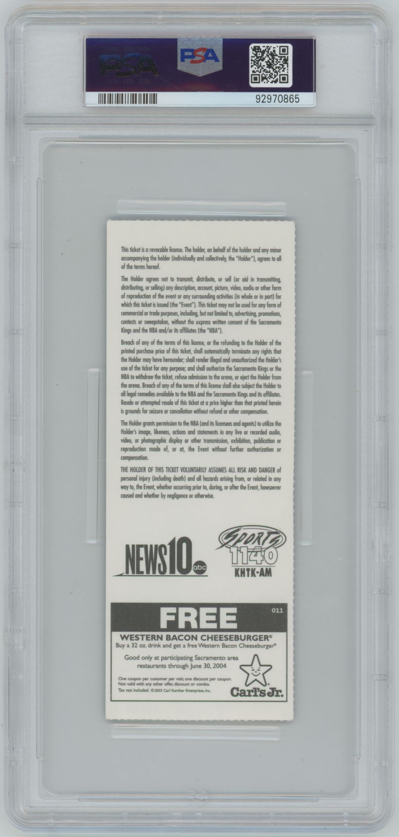 2003 Lebron James NBA Debut Game Ticket Stub - PSA 6(MK)