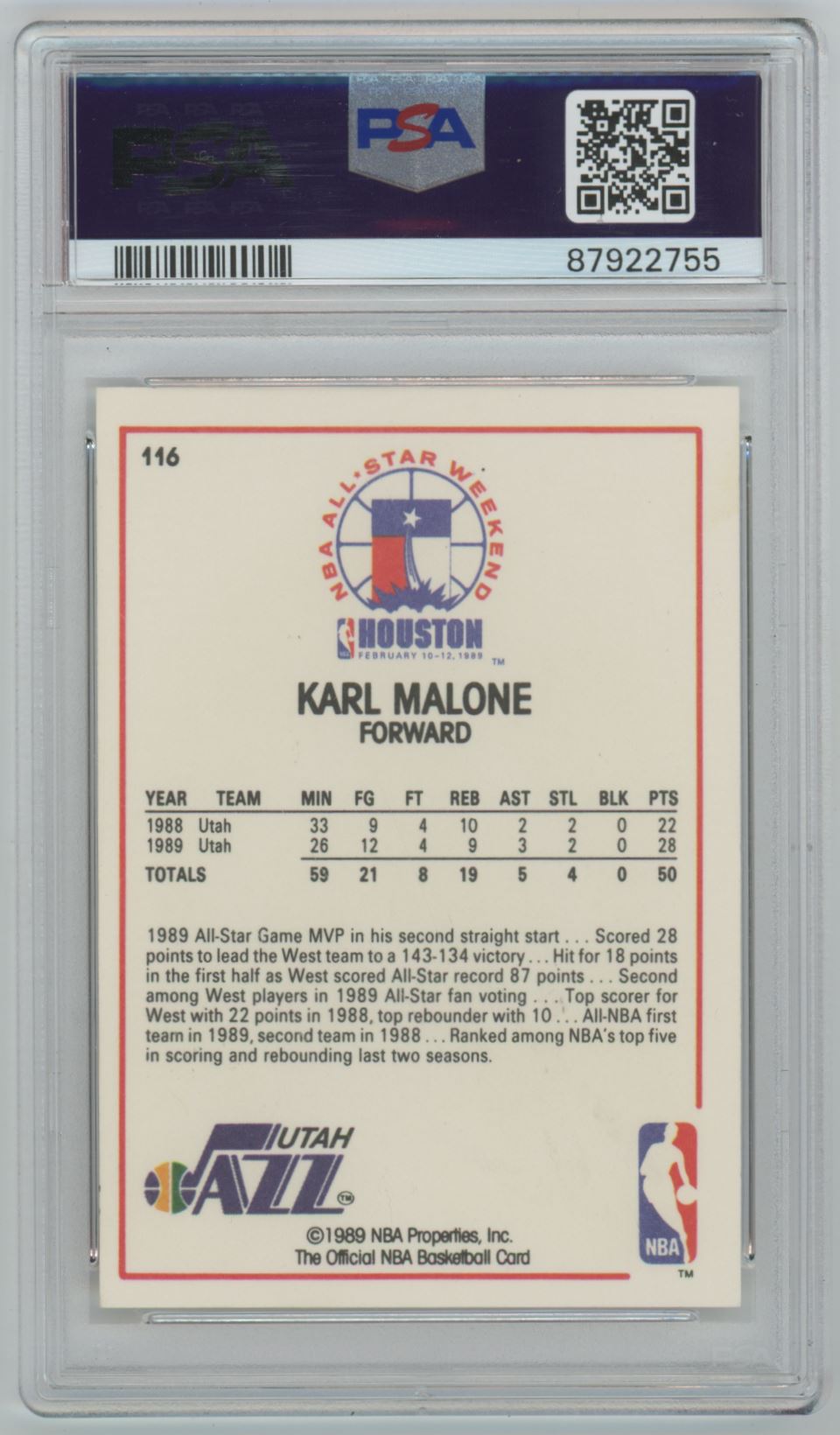 1989 Hoops All-Star Karl Malone #116 PSA 8 - Auto Authentic