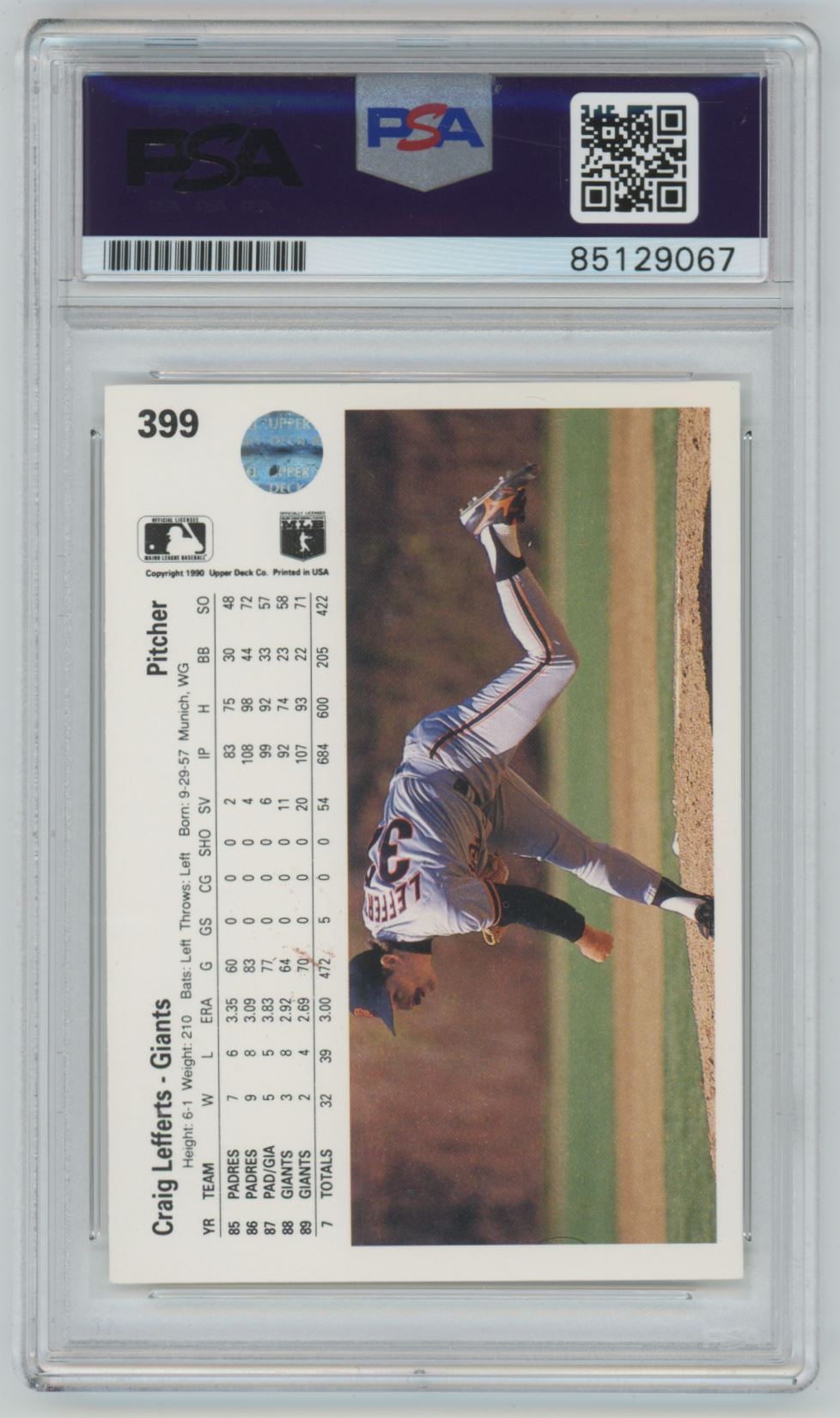 1990 Upper Deck Craig Lefferts Auto - PSA/DNA