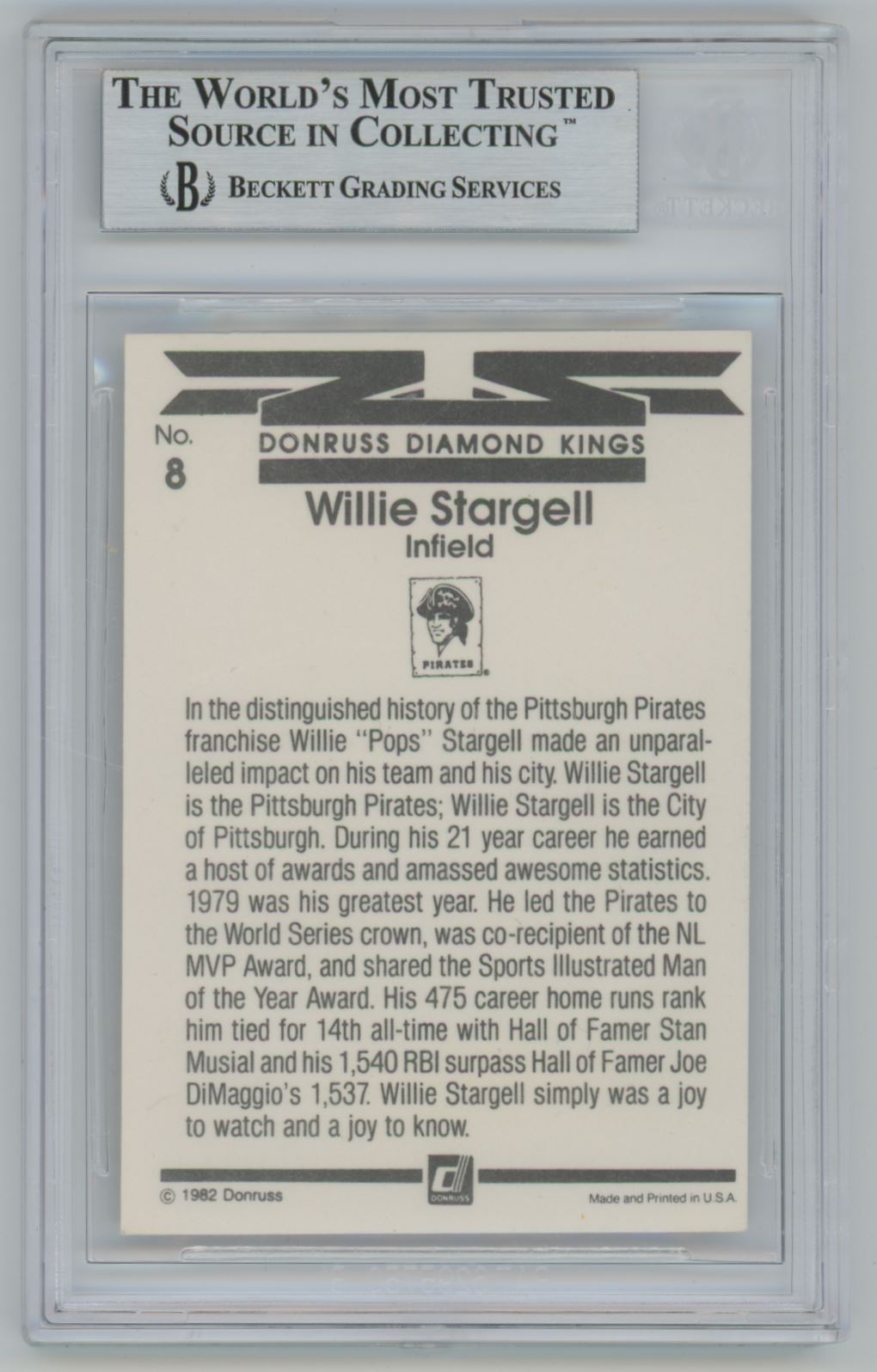 1983 Donruss Willie Stargell Diamond Kings Auto - Beckett Authentic