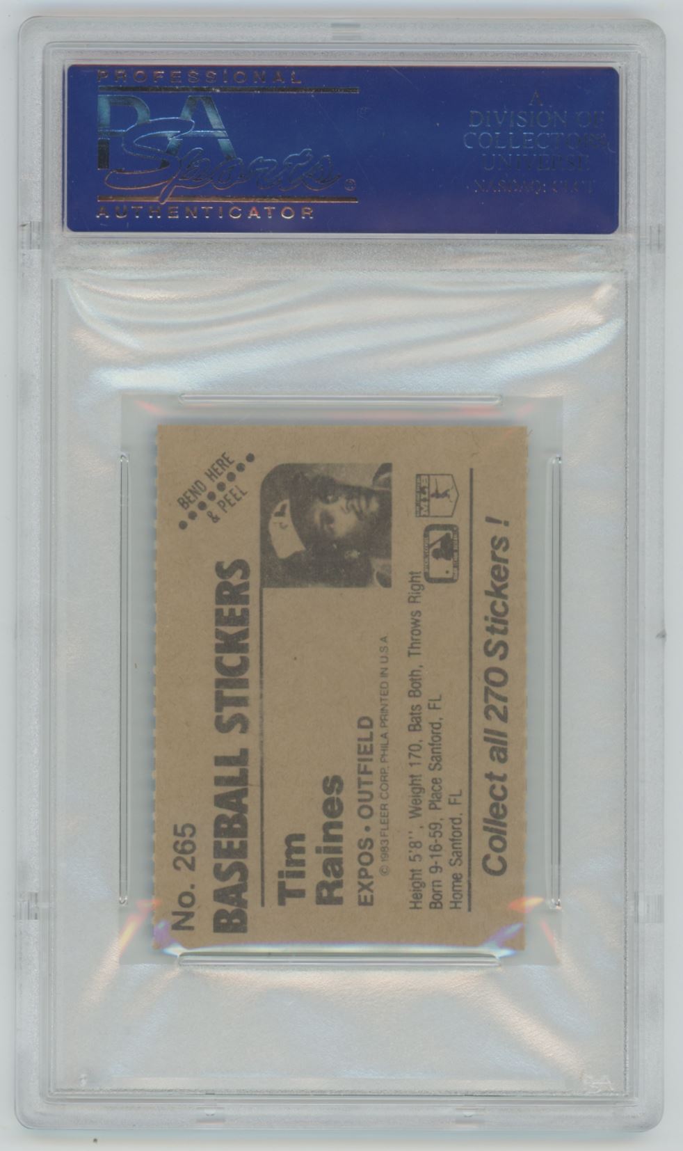 1983 Fleer Stickers Tim Raines #265 - PSA 9