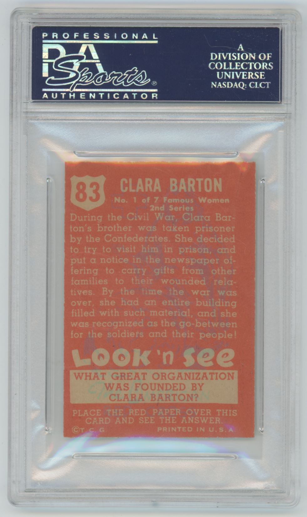 1952 Look N' See Clara Barton #83 - PSA 6