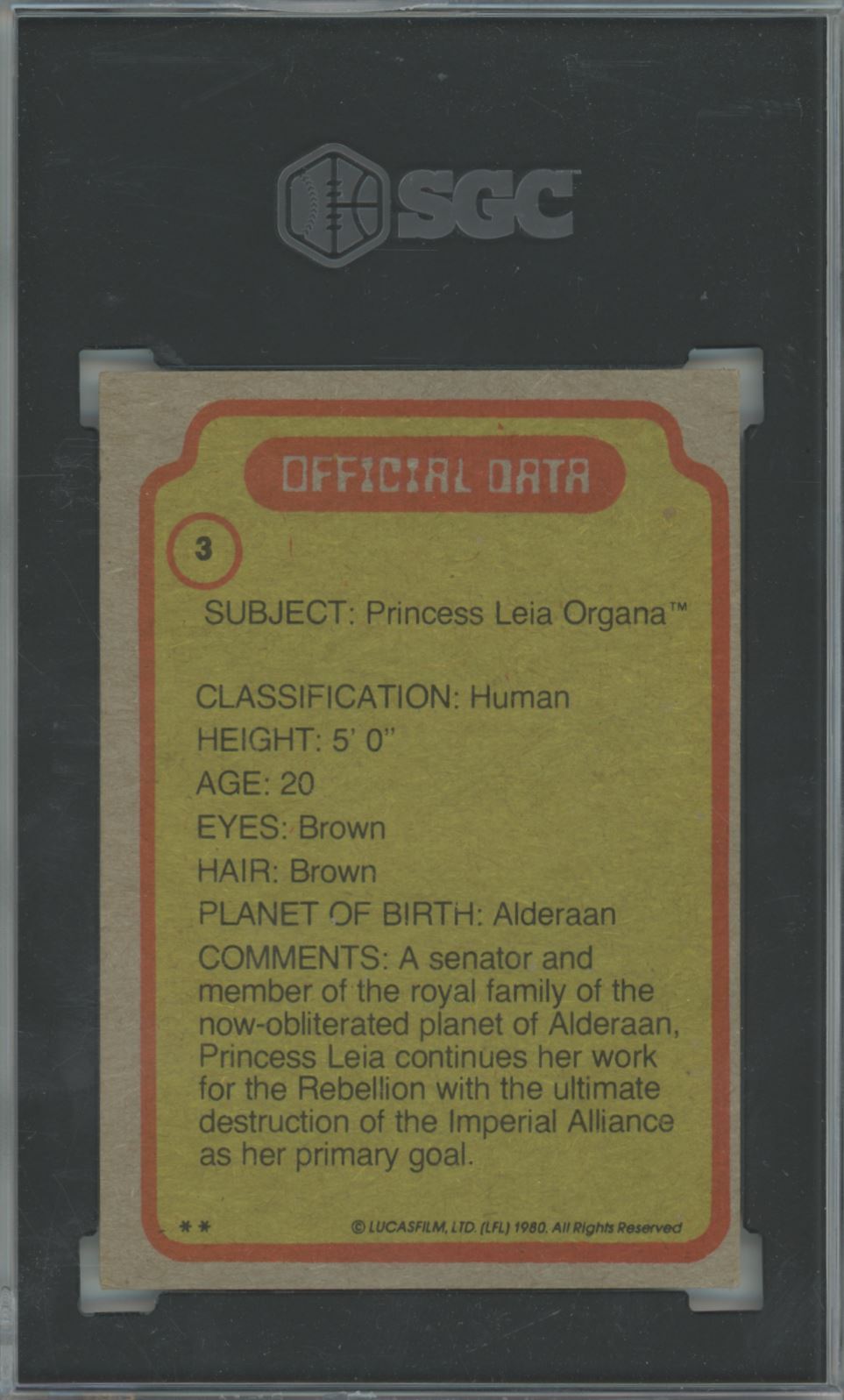 1980 Topps Star Wars Princess Leia #3 The Empire Strikes Back - SGC 5