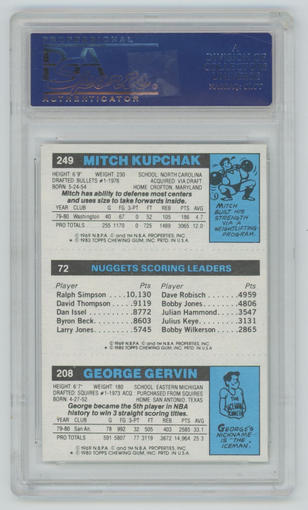 1980-81 Topps George Gervin, Dan Issel, Mitch Kupchak - PSA 10