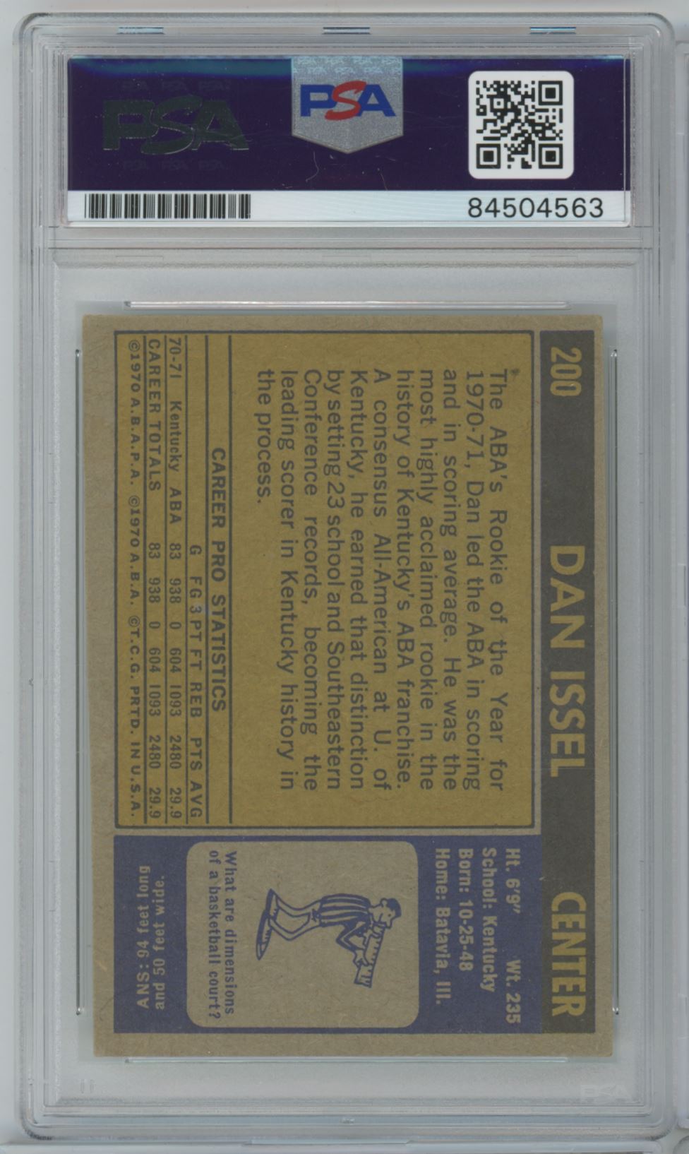 1971-72 Topps #200 Dan Issel Rookie Card - PSA/DNA Auto 10 Grade