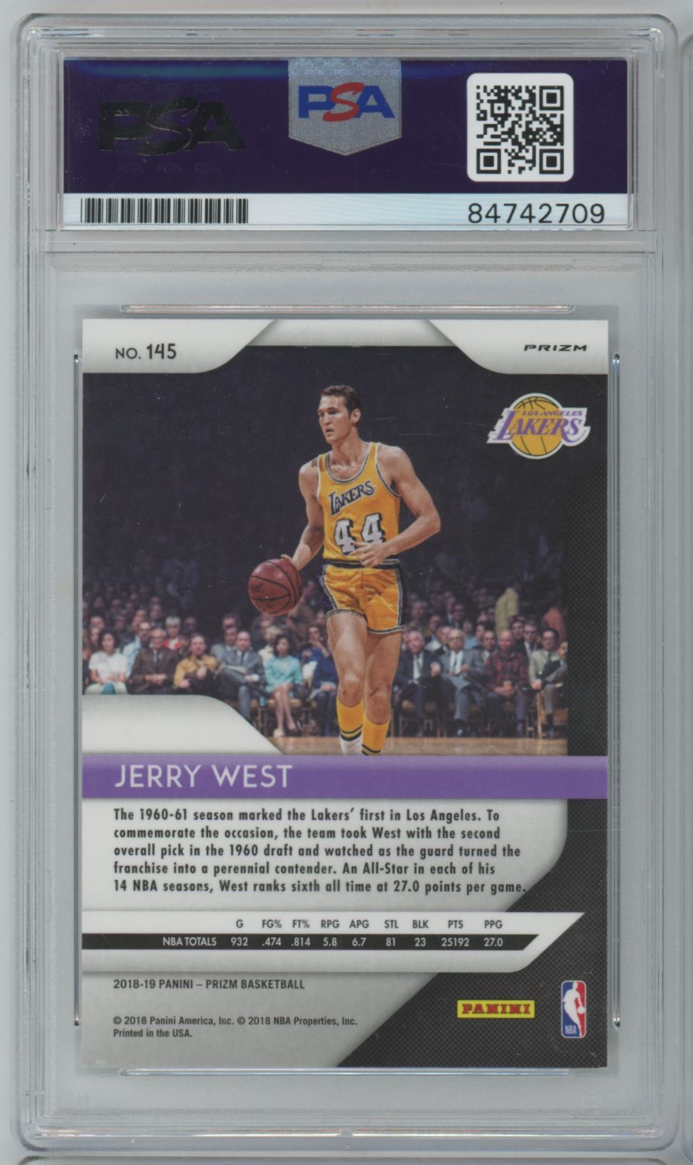 2018 Panini Prizm Silver Jerry West Auto - PSA/DNA