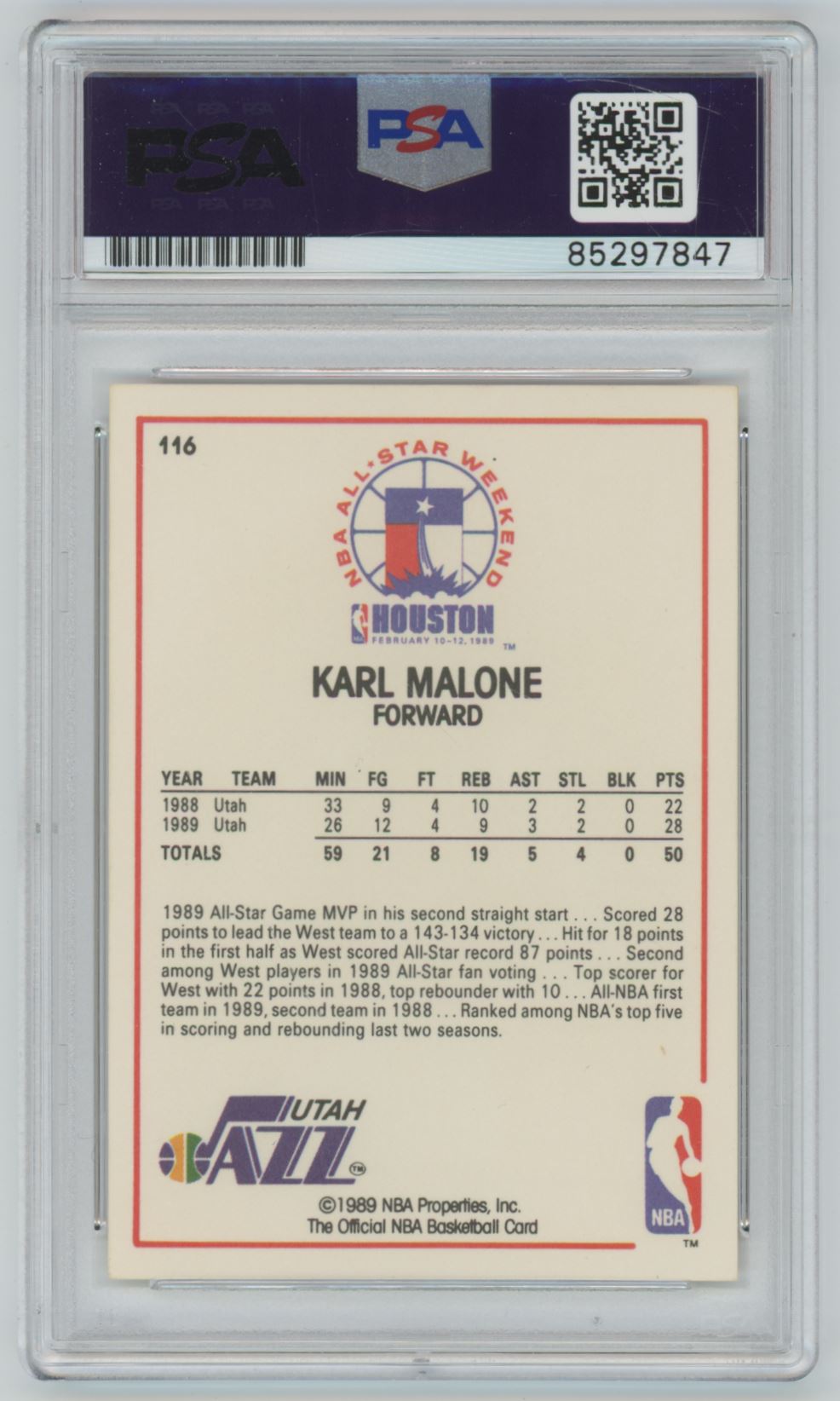 1989 NBA Hoops Karl Malone All-Star Game Auto - PSA/DNA Authentic
