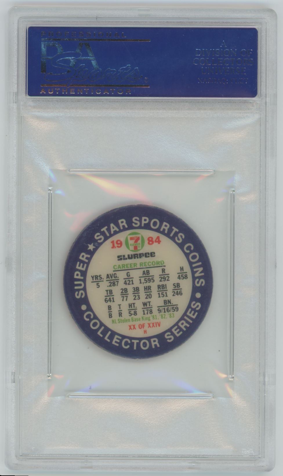 1984 7-11 Slurpee Coin Tim Raines Eastern Region #XX - PSA 9