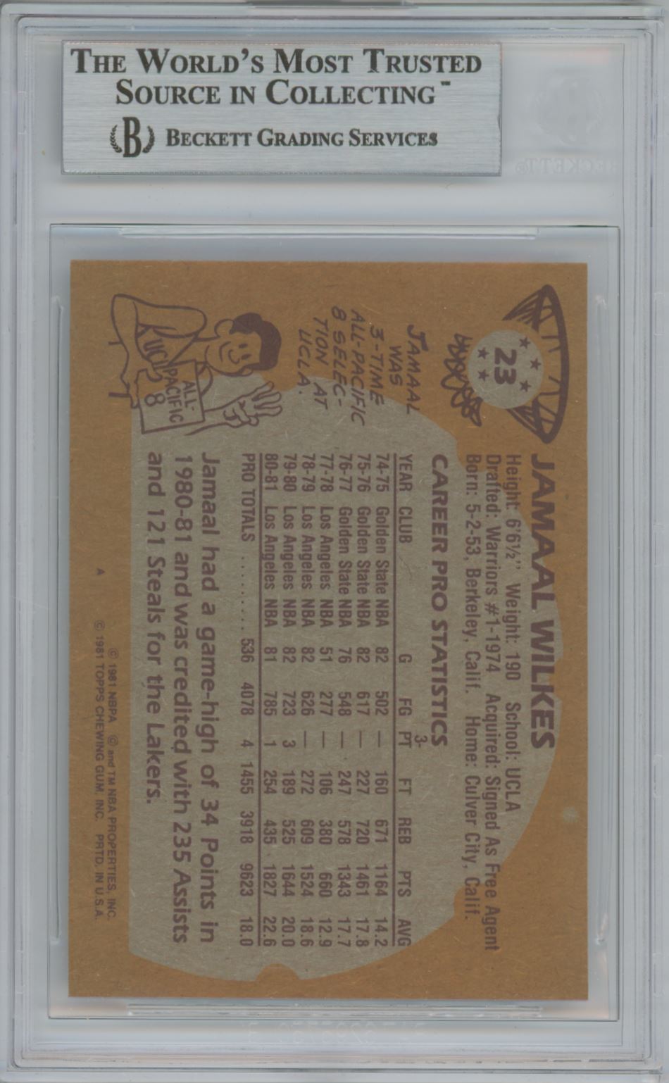 1981-82 Topps #23 Jamaal Wilkes Auto - Beckett Authentic (3440)