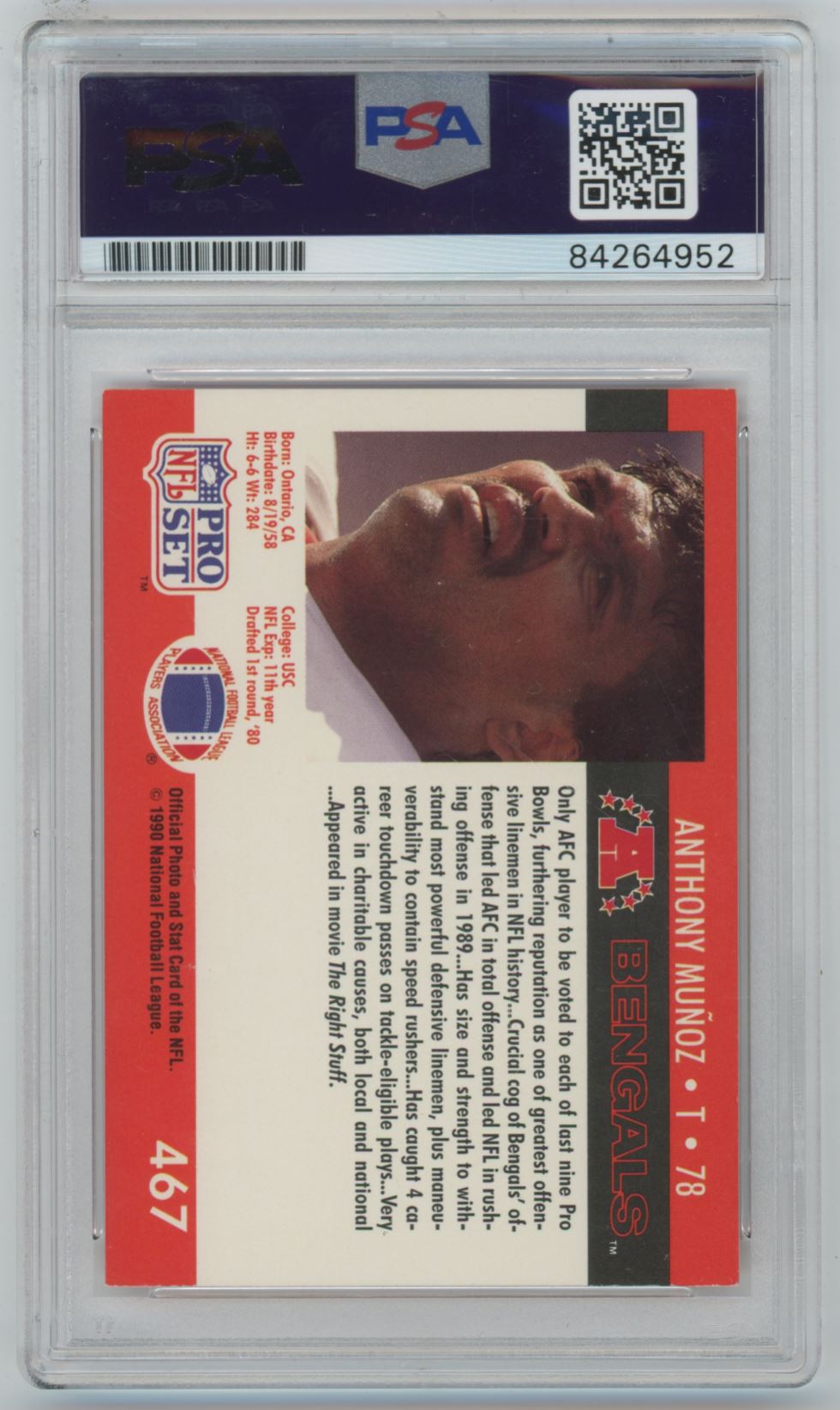 1990 Pro Set #467 Anthony Munoz Auto - PSA/DNA