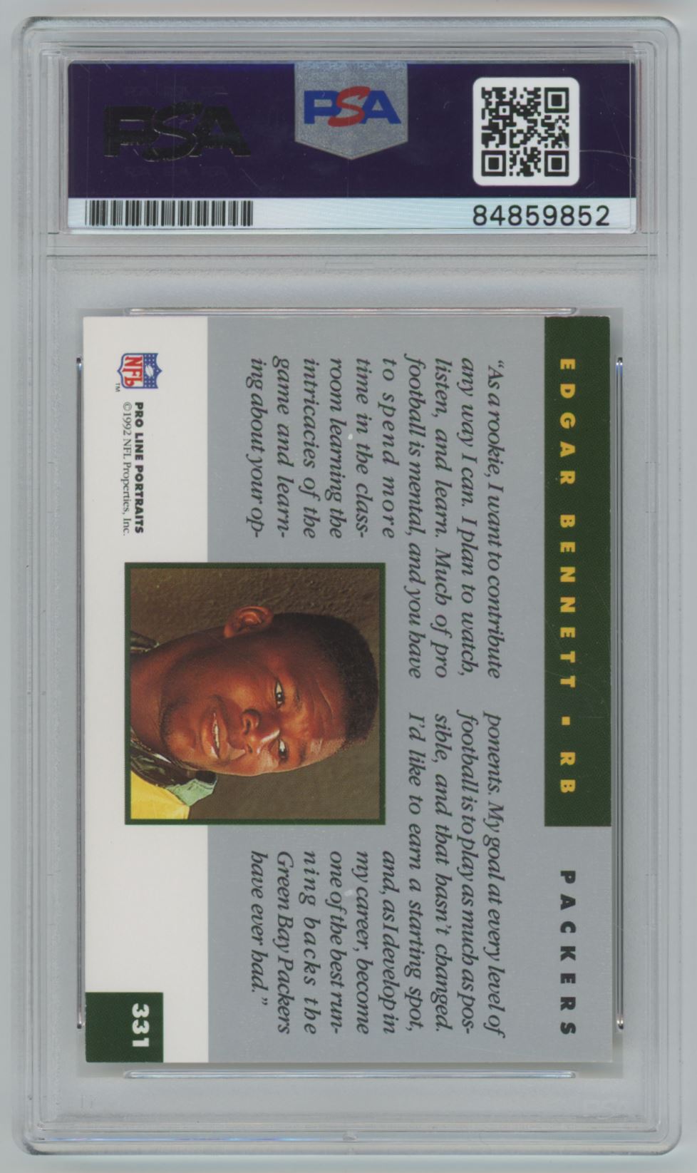 1992 Pro Line Edgar Bennett Auto - PSA/DNA