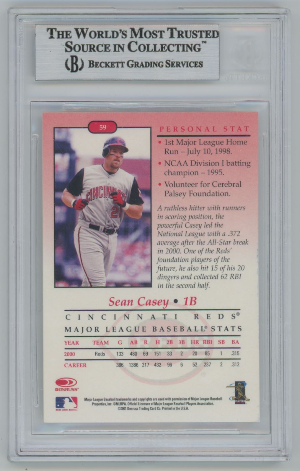 2001 Studio Sean Casey #59 Auto - Beckett Authentic