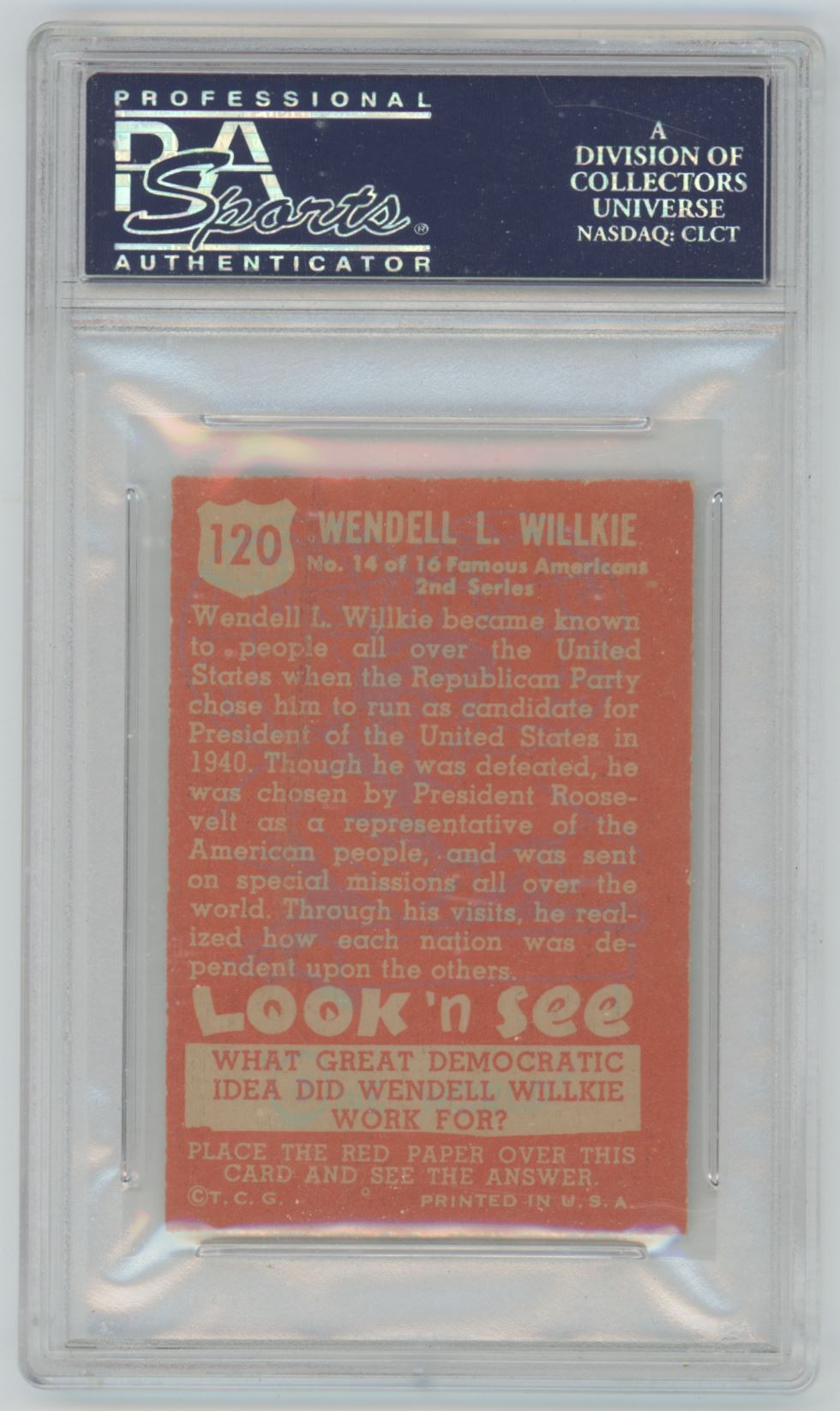 1952 Look 'N See Wendell L. Wilkie #120 - PSA 8