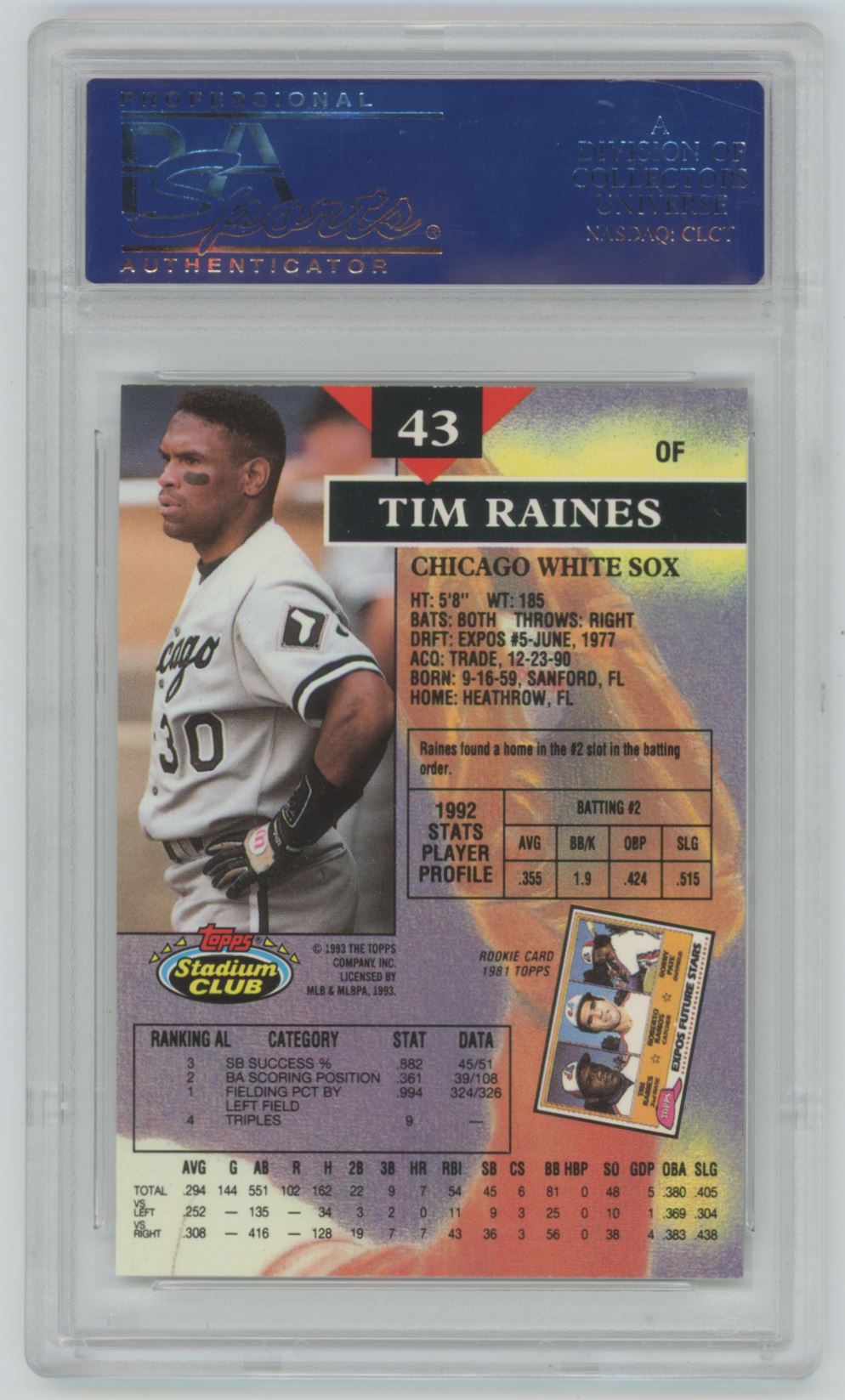 1993 Stadium Club Tim Raines Members Only #43 - PSA 10