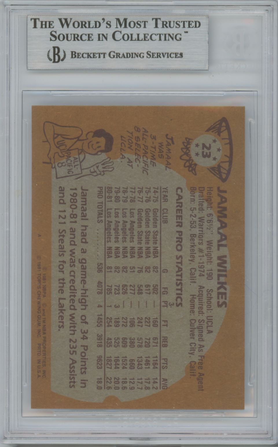 1981-82 Topps #23 Jamaal Wilkes Auto - Beckett Authentic (3440)