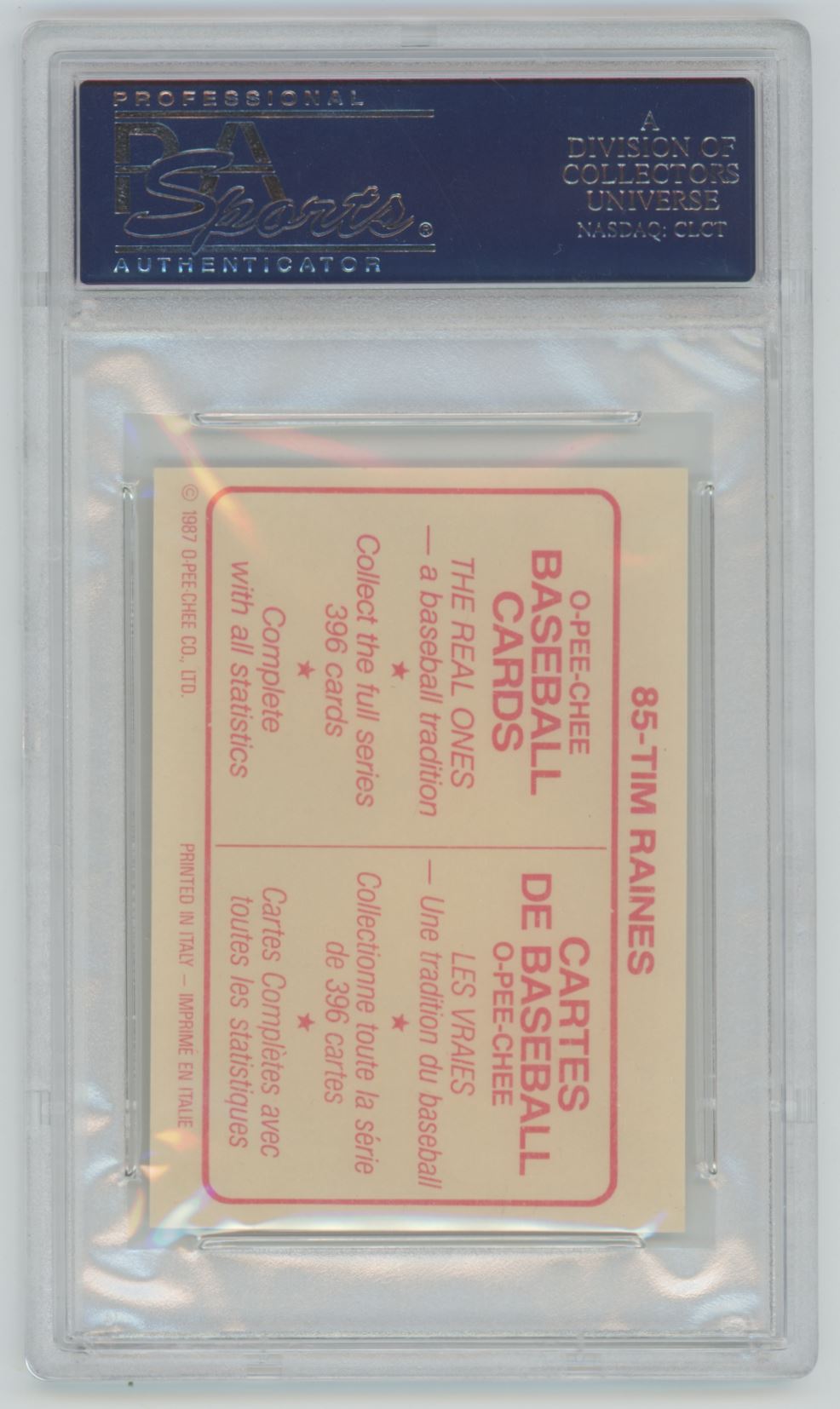 1987 O Pee Chee Stickers Tim Raines #85 - PSA 10
