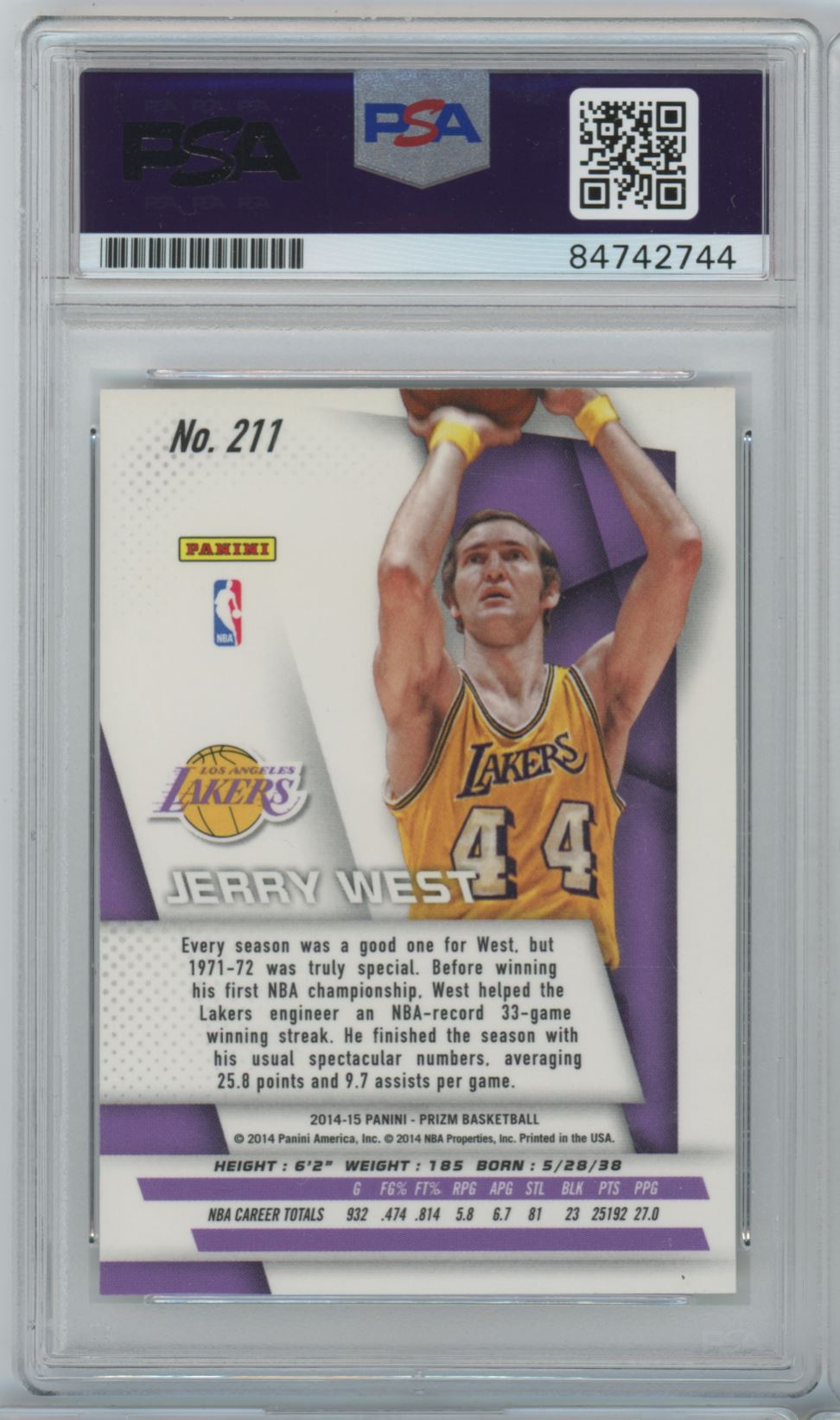 2014 Panini Prizm #211 Jerry West Auto - PSA 10 Auto Grade