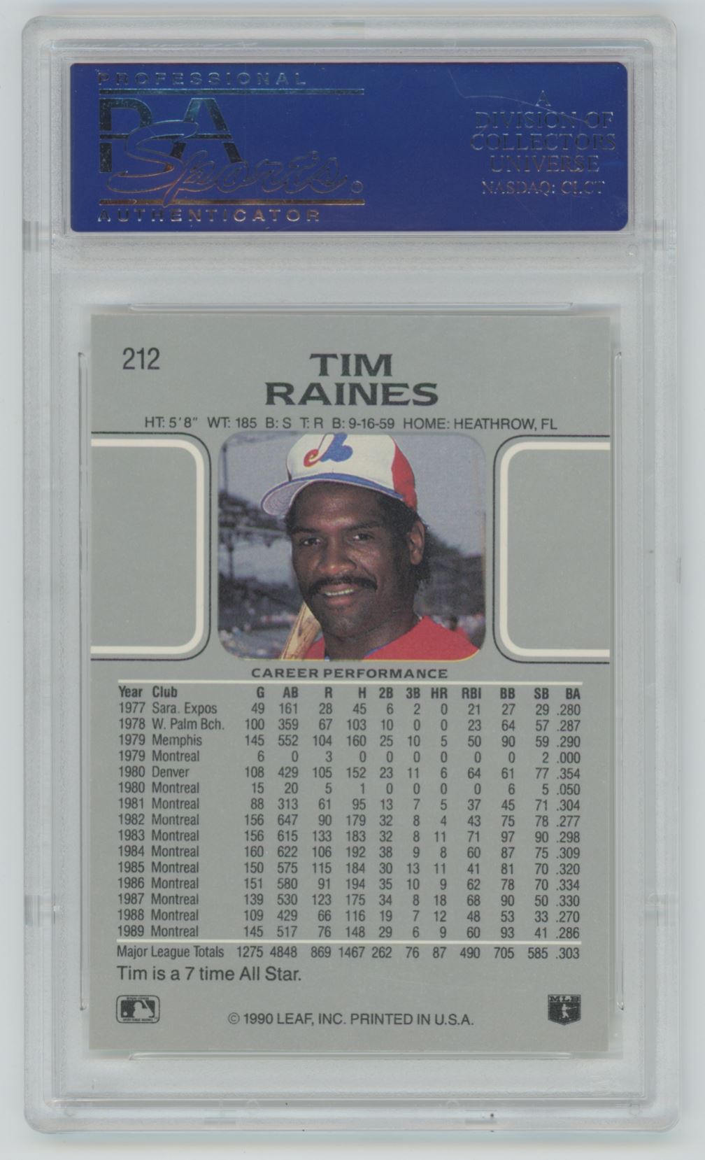 1990 Leaf Tim Raines #212 - PSA 10