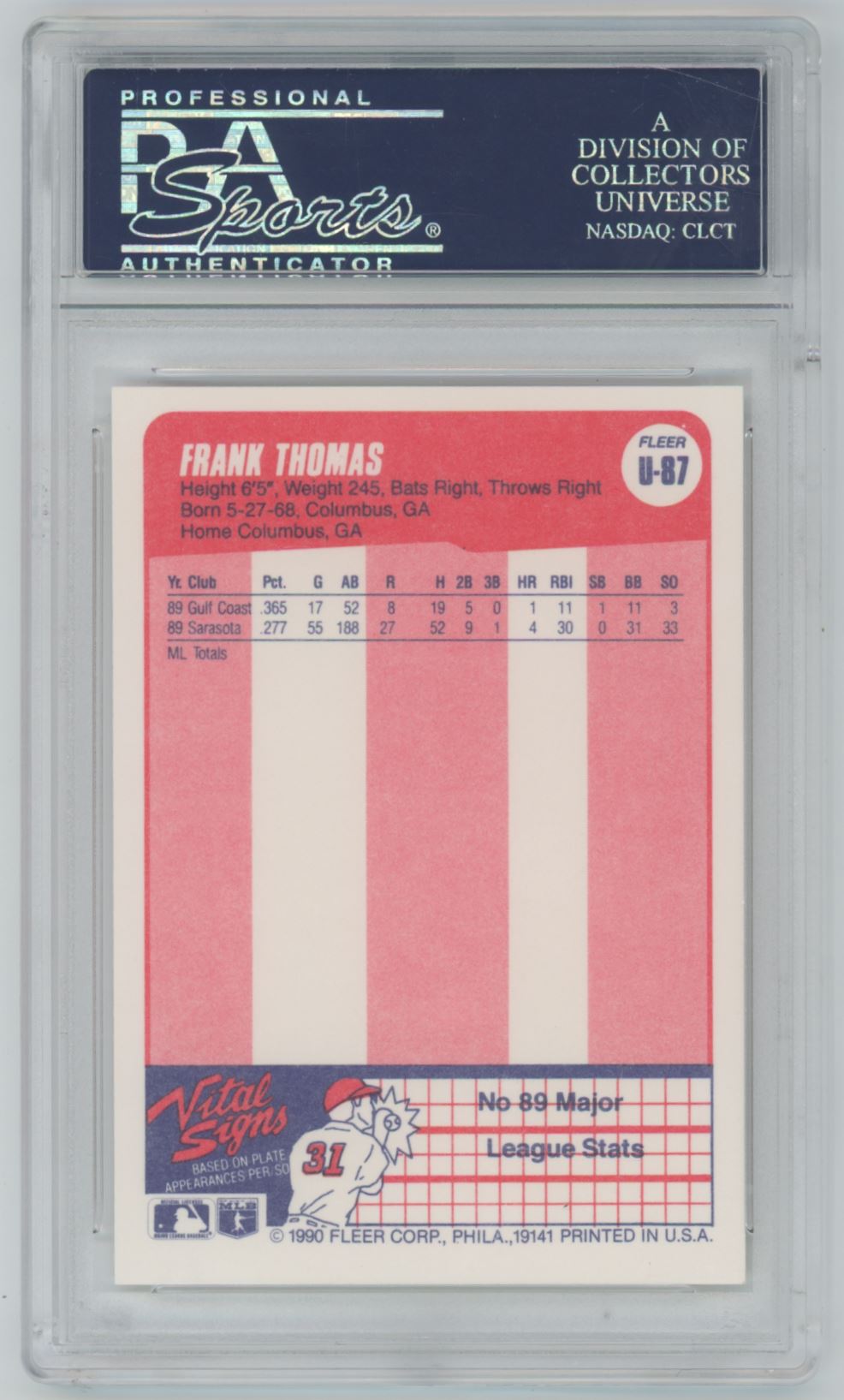1990 Fleer Update Frank Thomas Rookie Card #U87 Auto - PSA/DNA