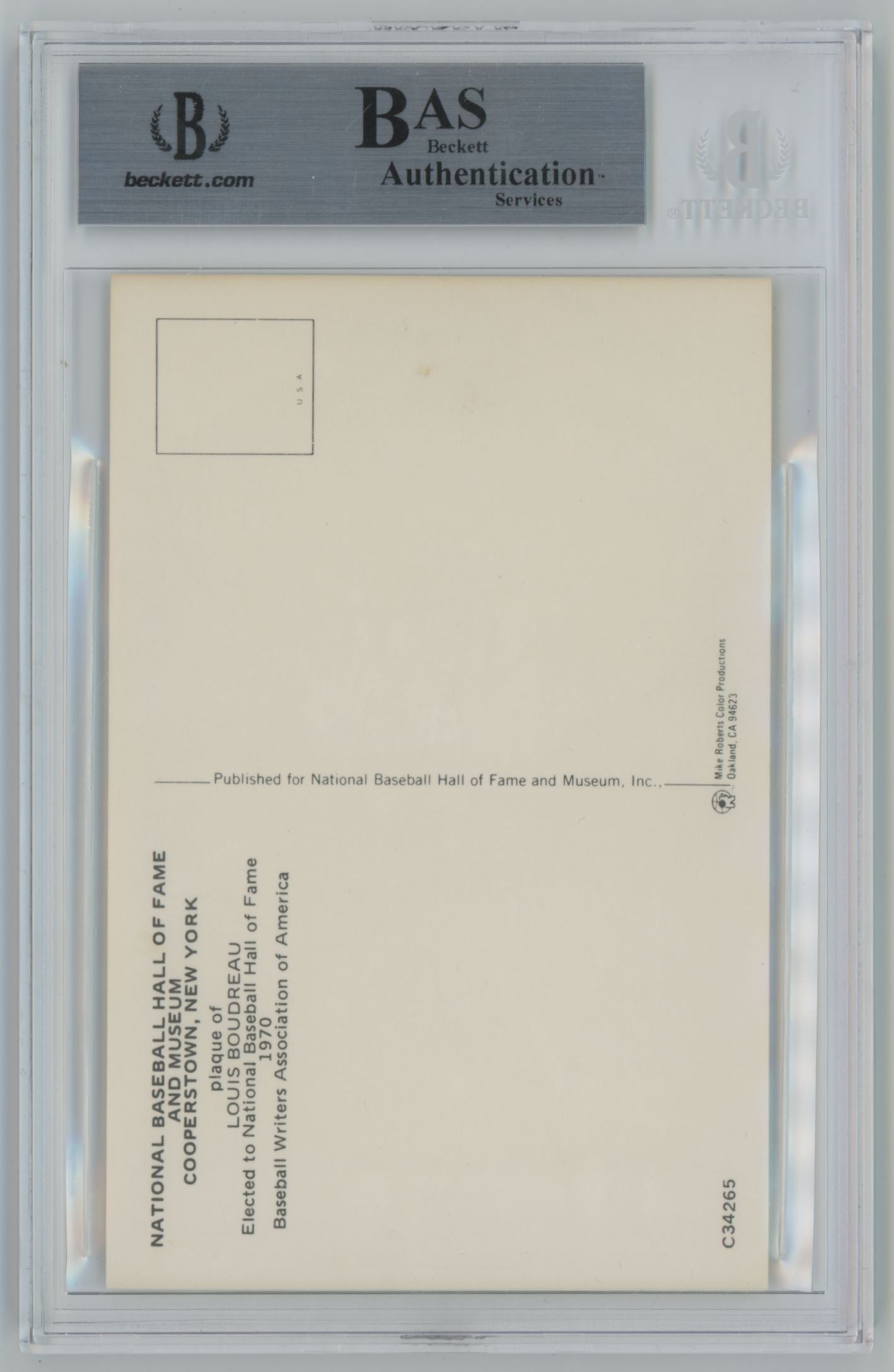 Hall of Fame Plaque Postcard Lou Boudreau Auto - Beckett Authentic