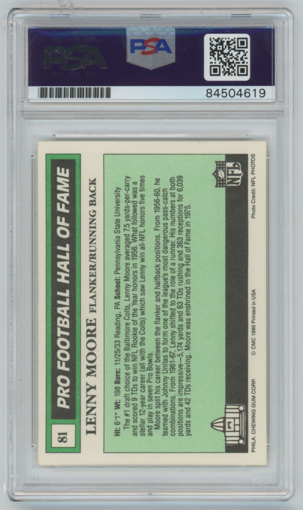 1990 Swell Lenny Moore HOF Auto - PSA/DNA