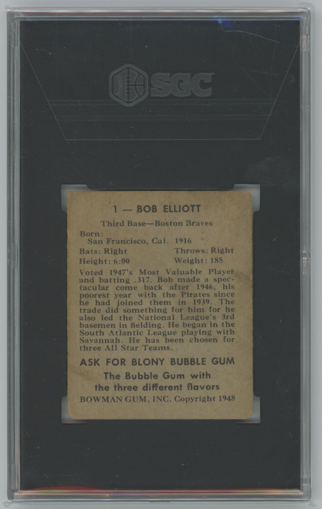 1948 Bowman Bob Elliott #1 - SGC 2