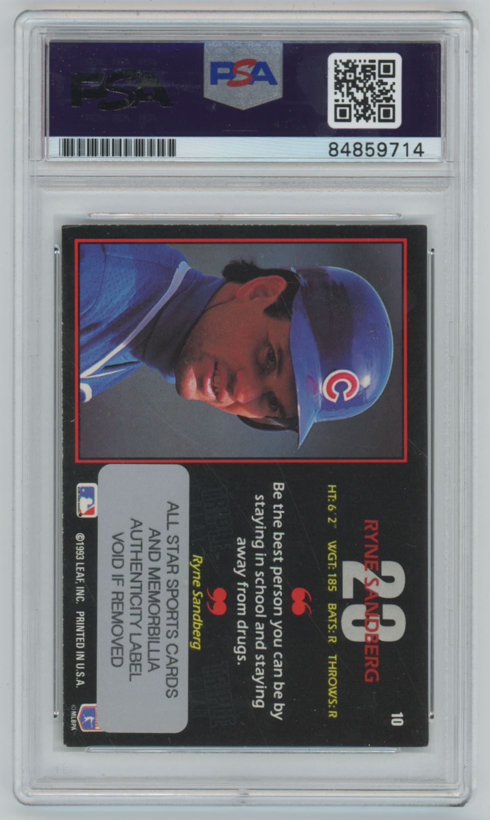 1993 Leaf Triple Play Ryne Sandberg Auto - PSA/DNA