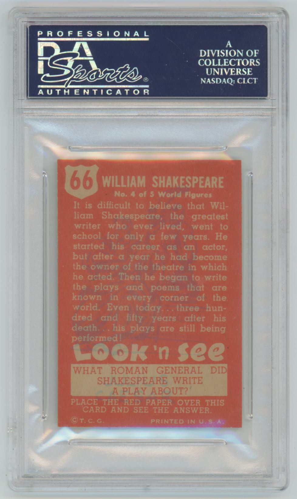 1952 Look N' See William Shakespeare #66 - PSA 6